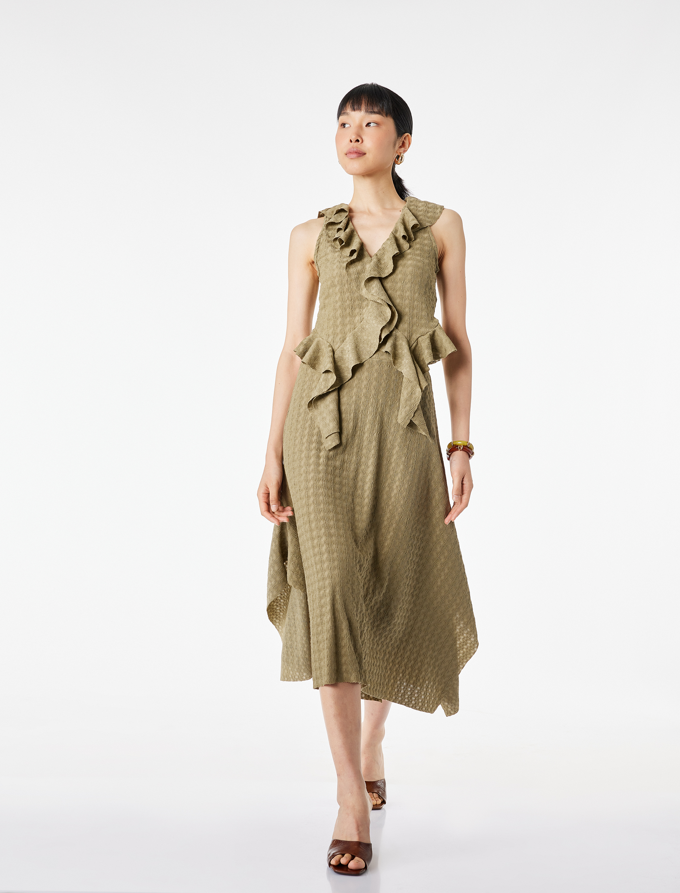   Bürümcük Kumaş Dokulu Asimetrik Kesim Midi Etek