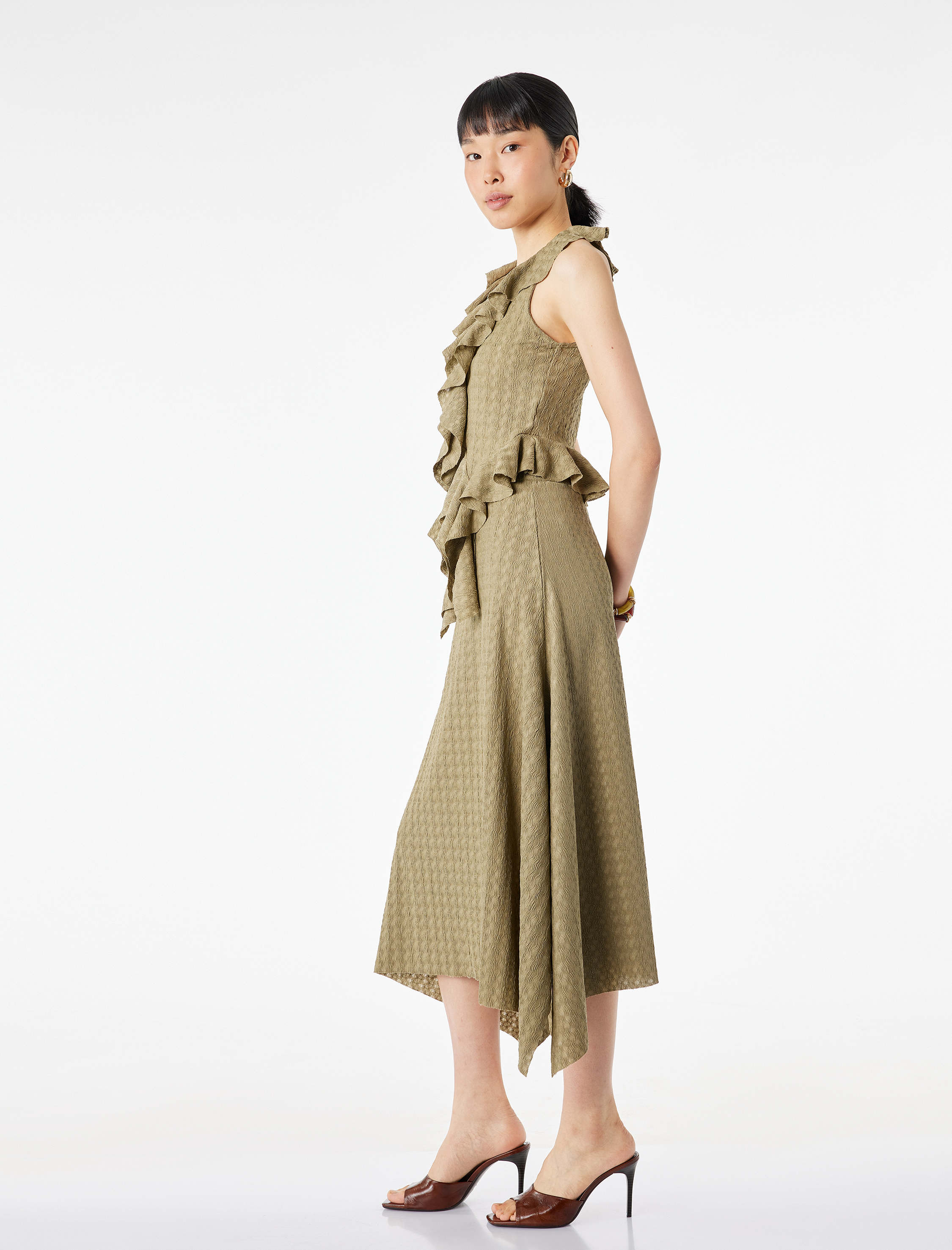   Bürümcük Kumaş Dokulu Asimetrik Kesim Midi Etek