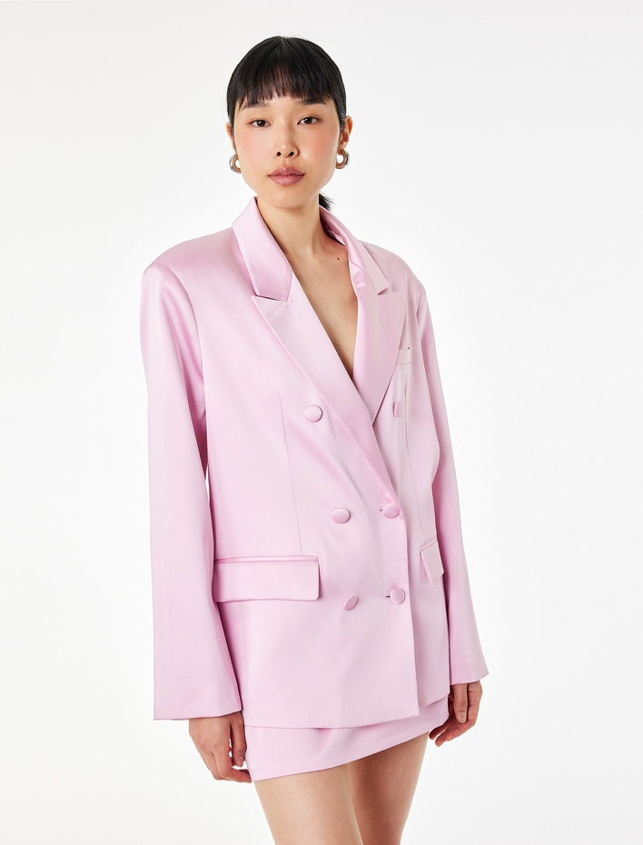  Düğmeli Uzun Kollu Cepli Kruvaze Yaka Blazer Ceket