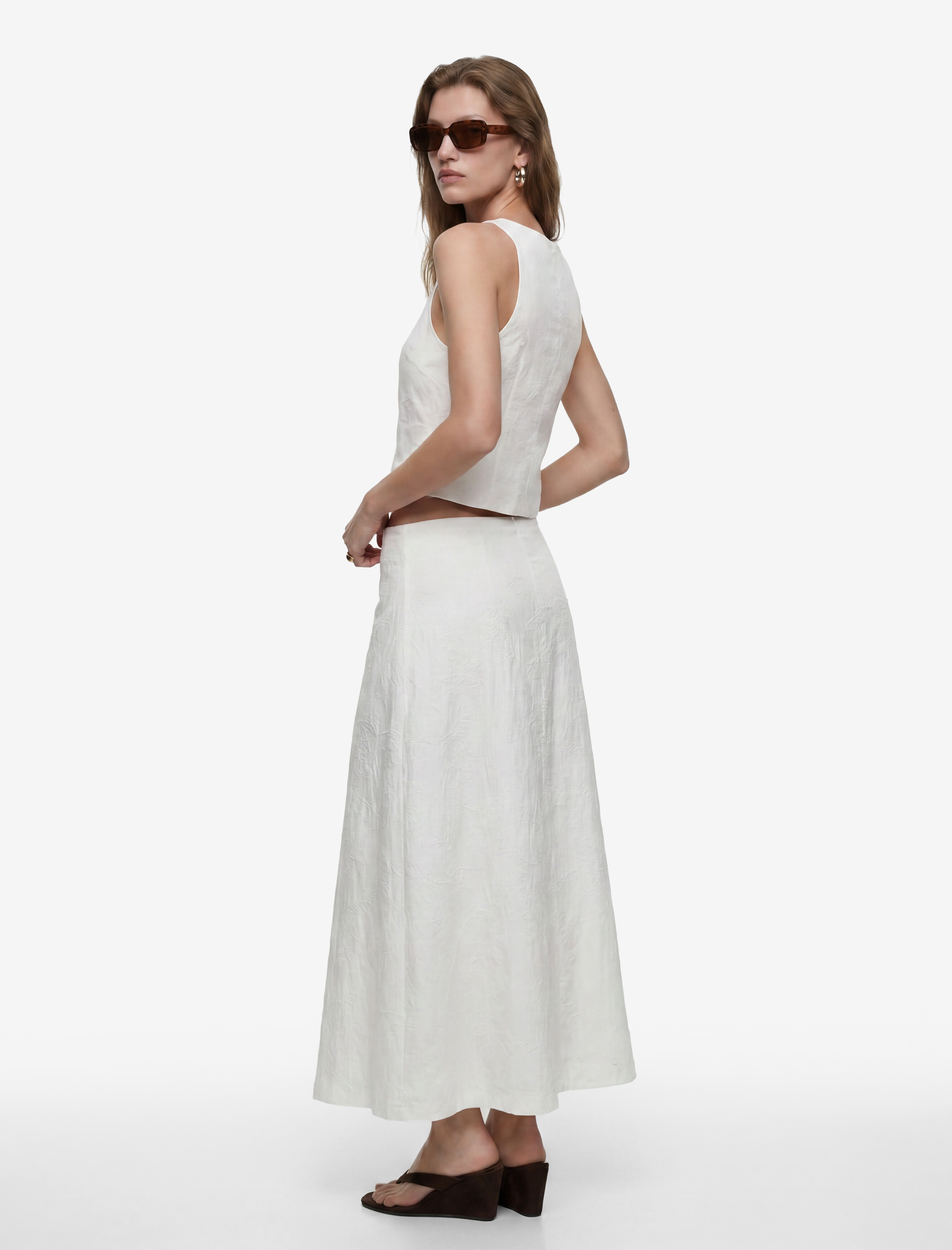   Pamuklu Floral Nakış Detaylı Midi Kloş Etek