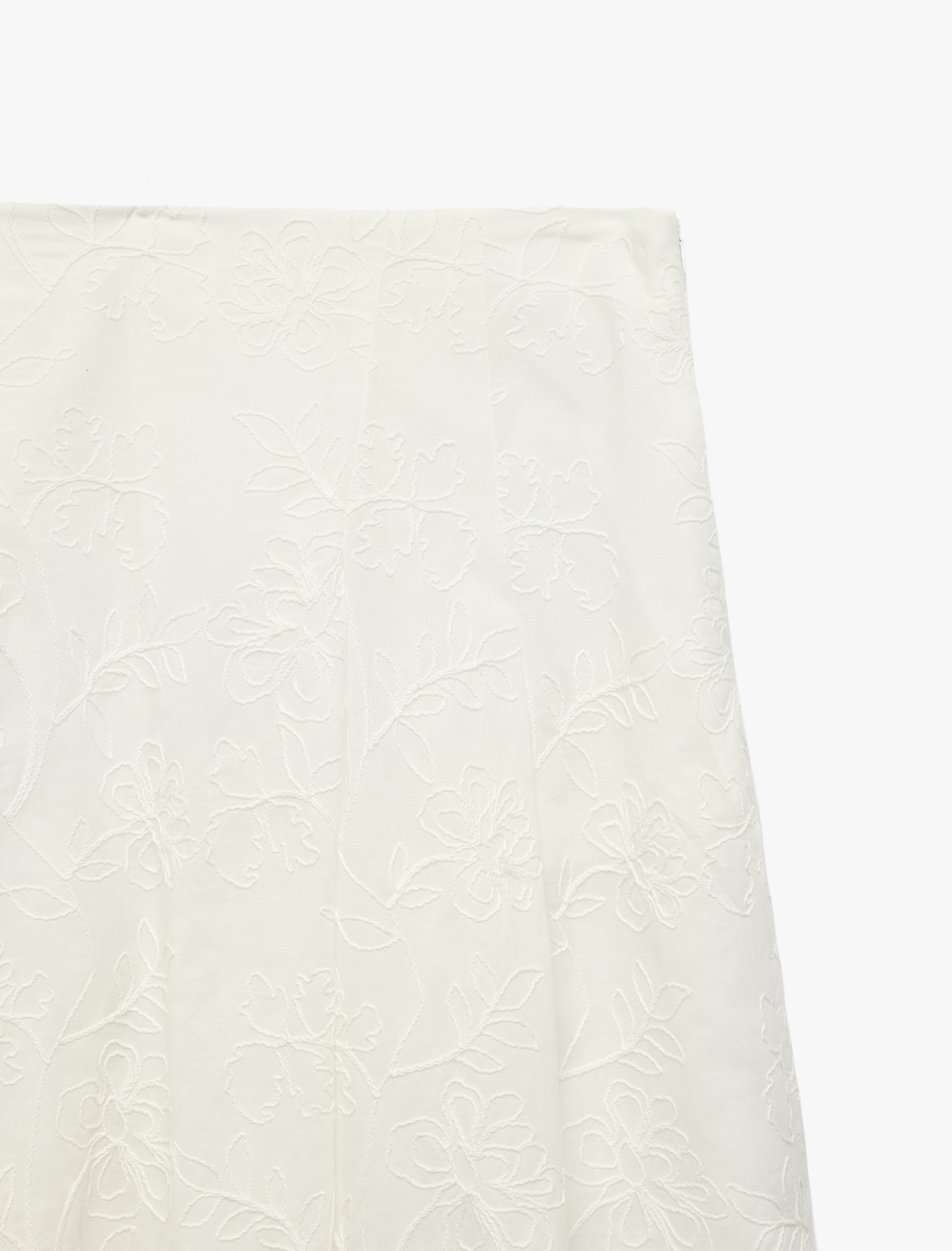   Pamuklu Floral Nakış Detaylı Midi Kloş Etek