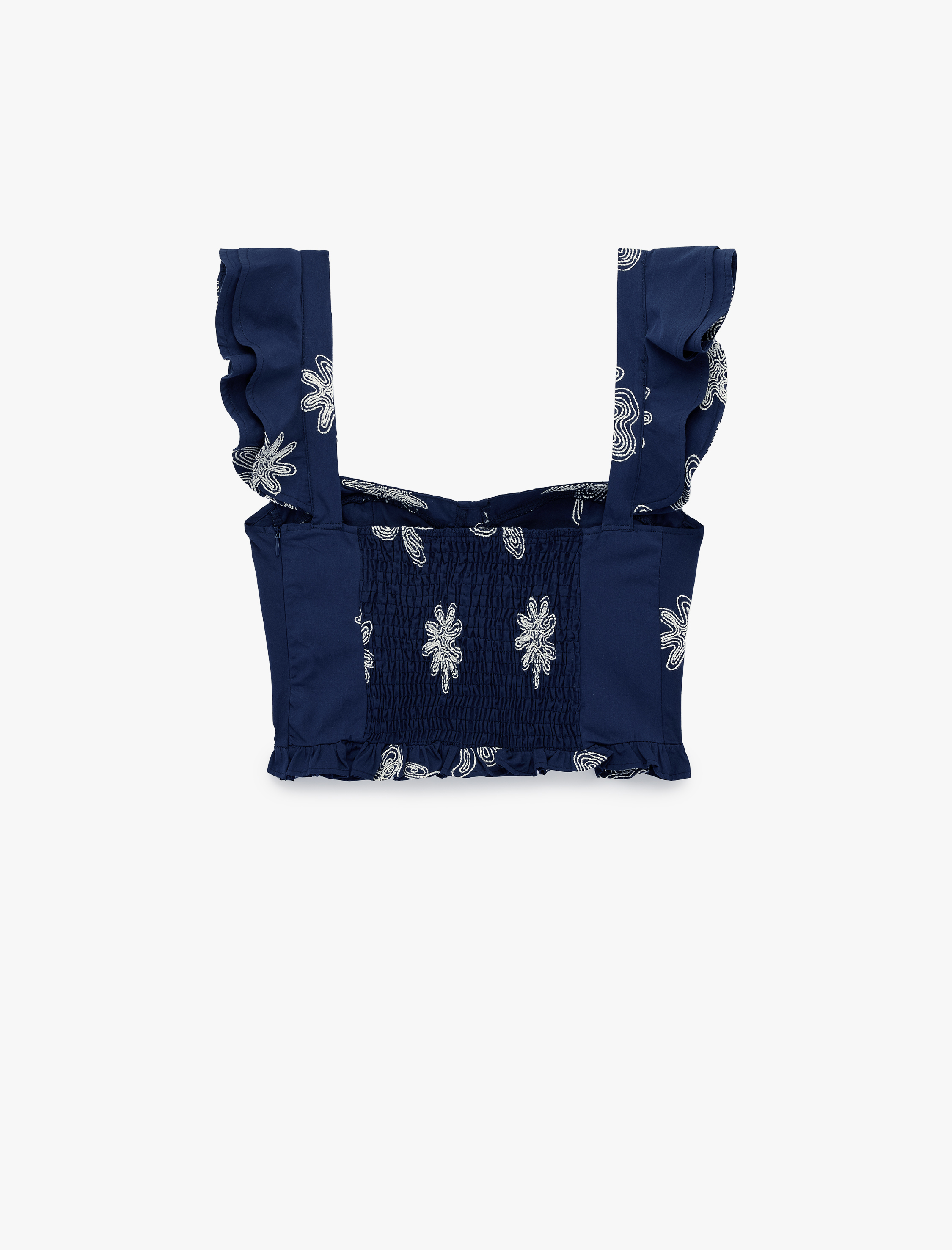   Pamuklu Nakış Detaylı Kolsuz Kalp Yaka Poplin Crop Bluz