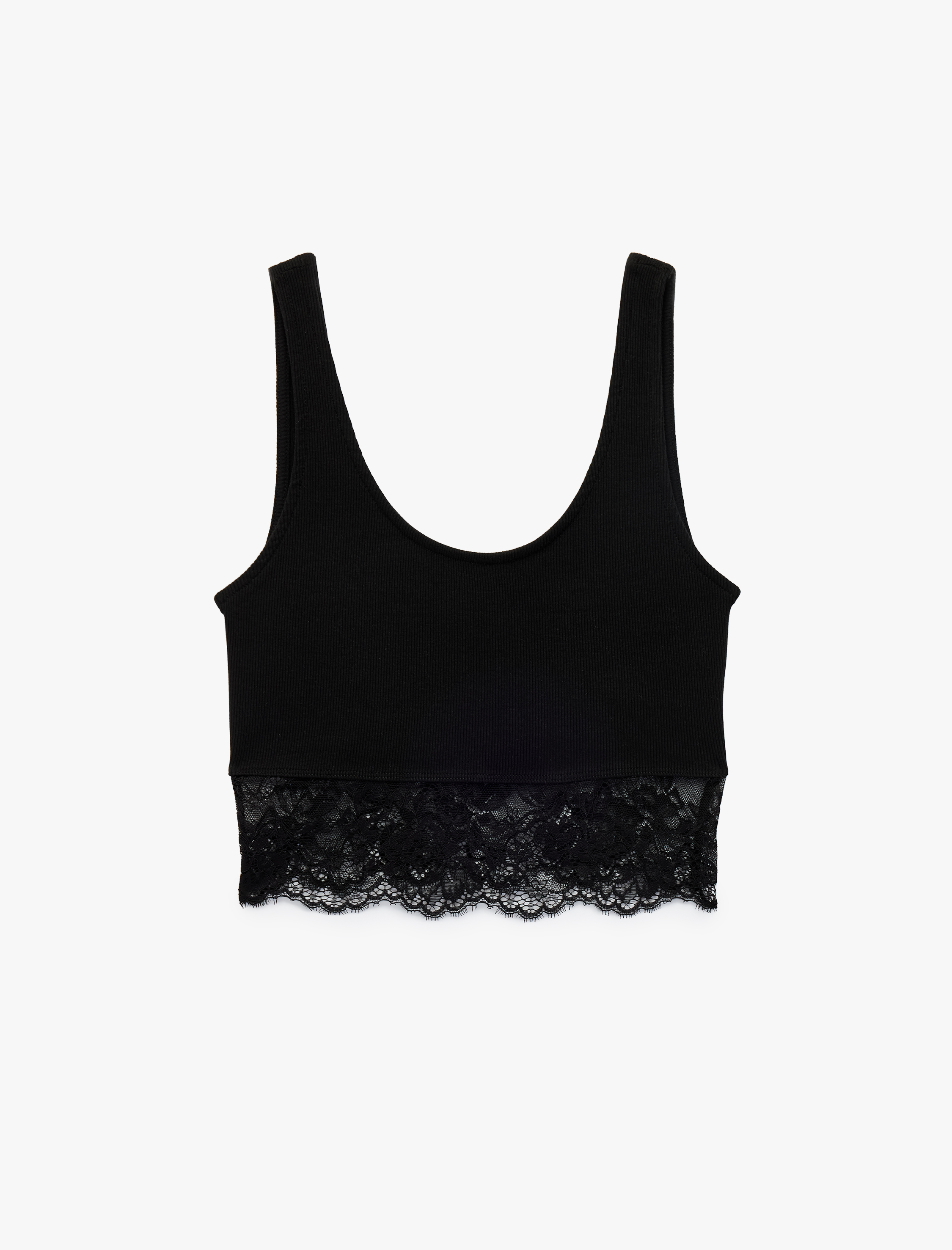   Pamuklu Slim Fit Dantel Detaylı Kalın Askılı Crop Bluz