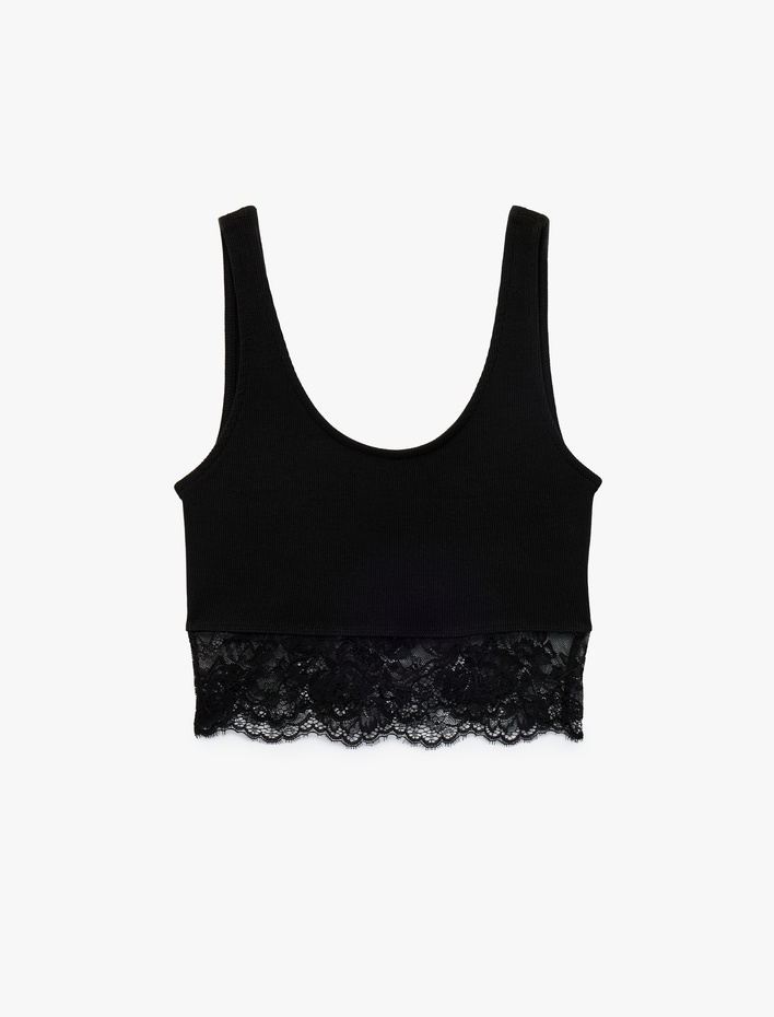 Pamuklu Slim Fit Dantel Detaylı Kalın Askılı Crop Bluz