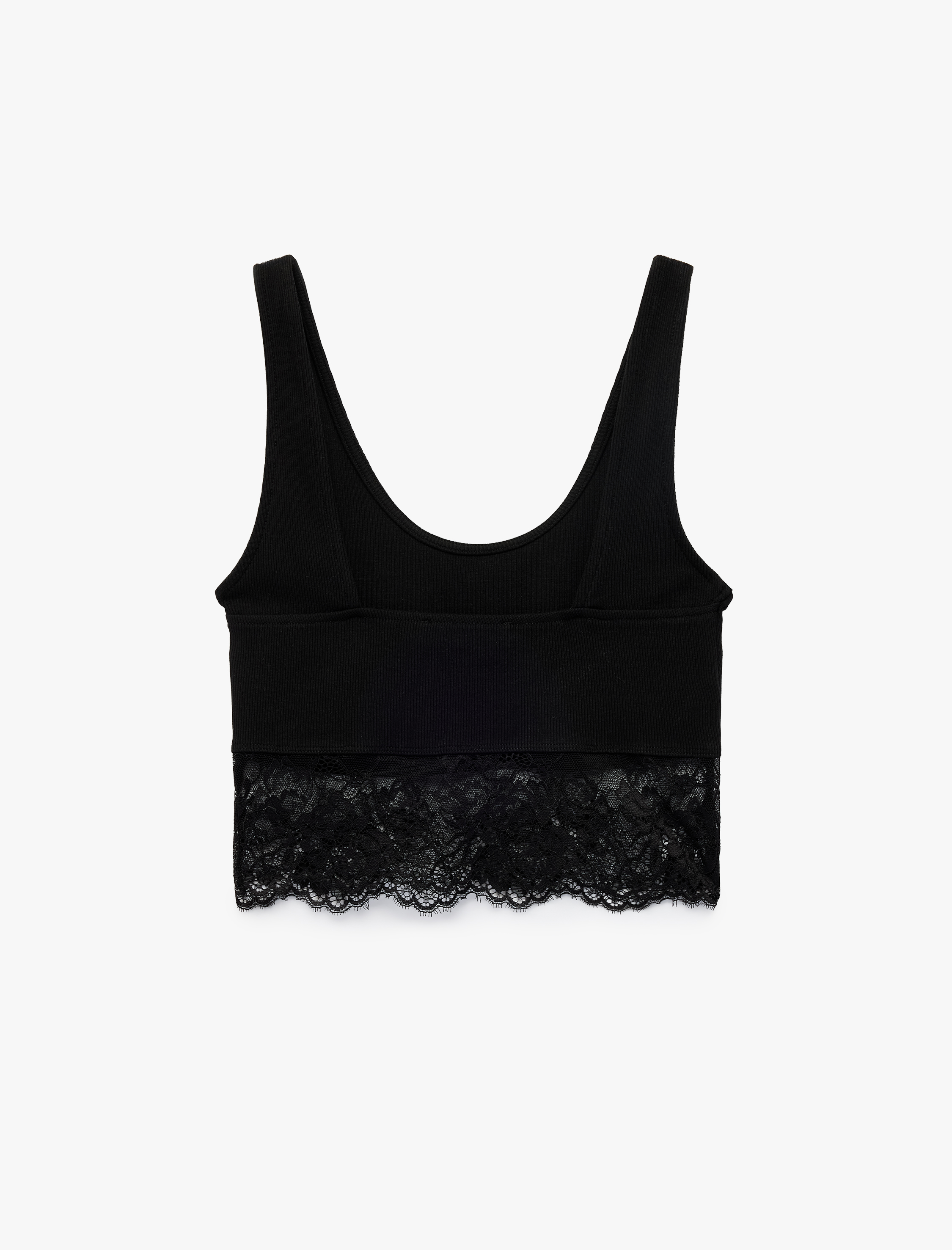   Pamuklu Slim Fit Dantel Detaylı Kalın Askılı Crop Bluz