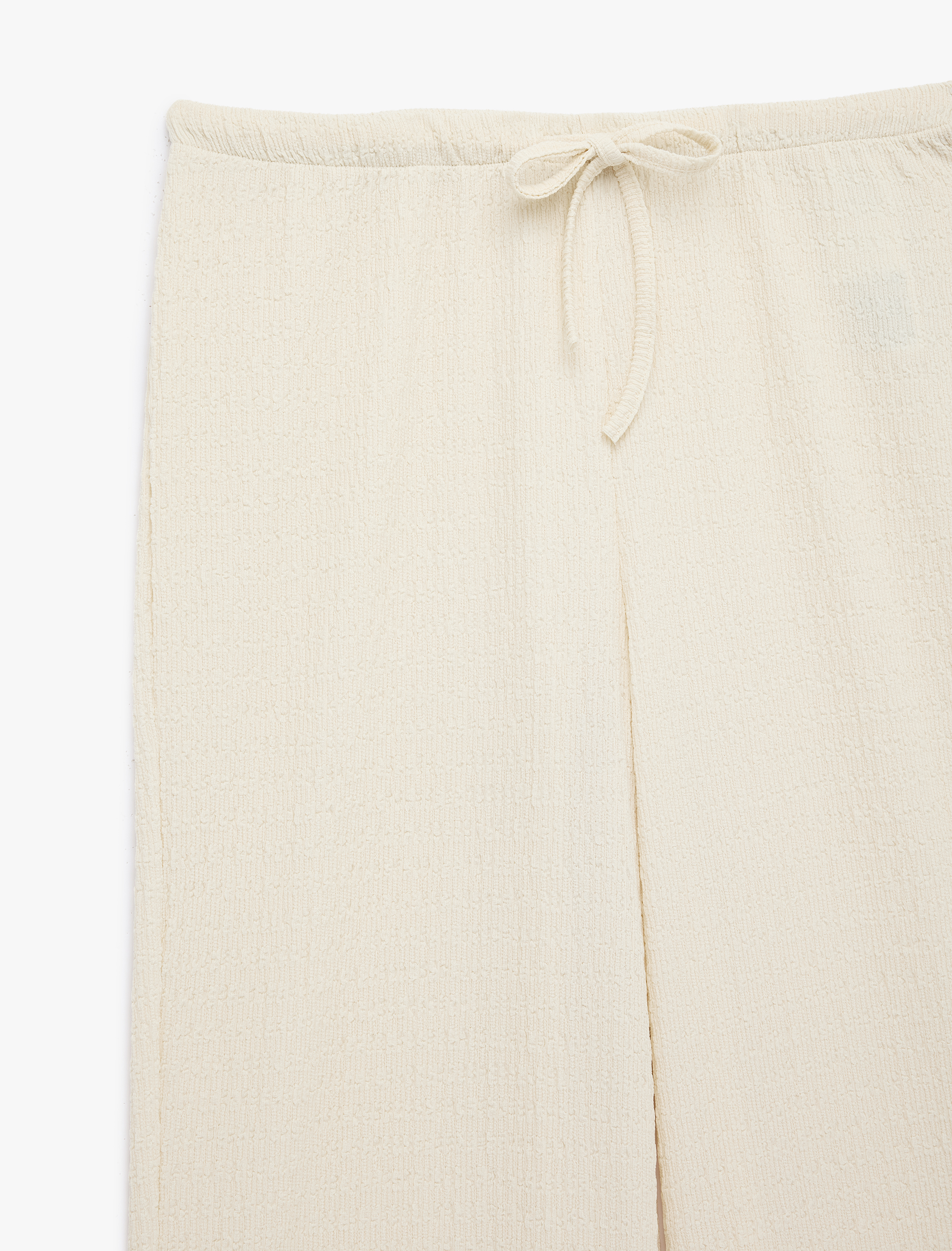   Bürümcük Kumaş Dokulu Beli Bağcıklı Düz Bol Paça Pantolon