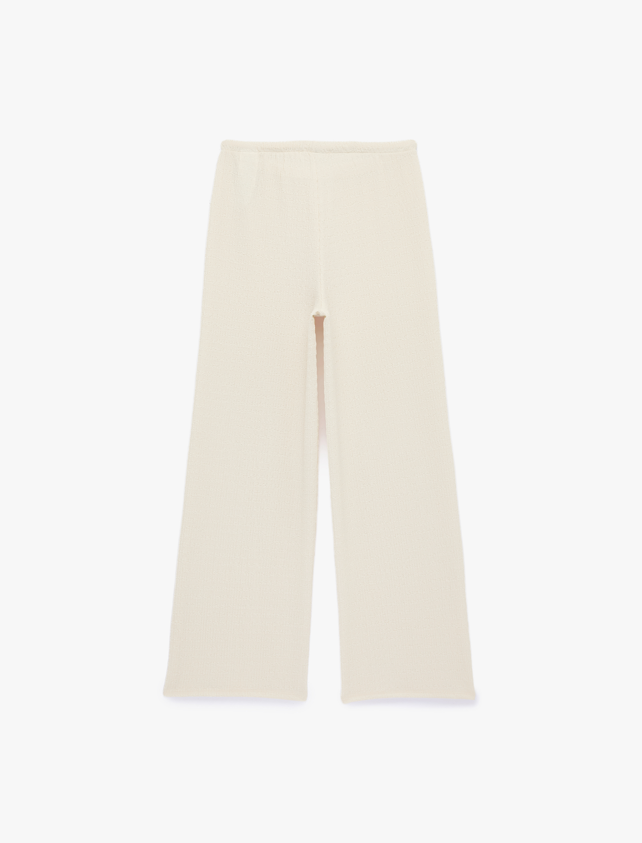   Bürümcük Kumaş Dokulu Beli Bağcıklı Düz Bol Paça Pantolon