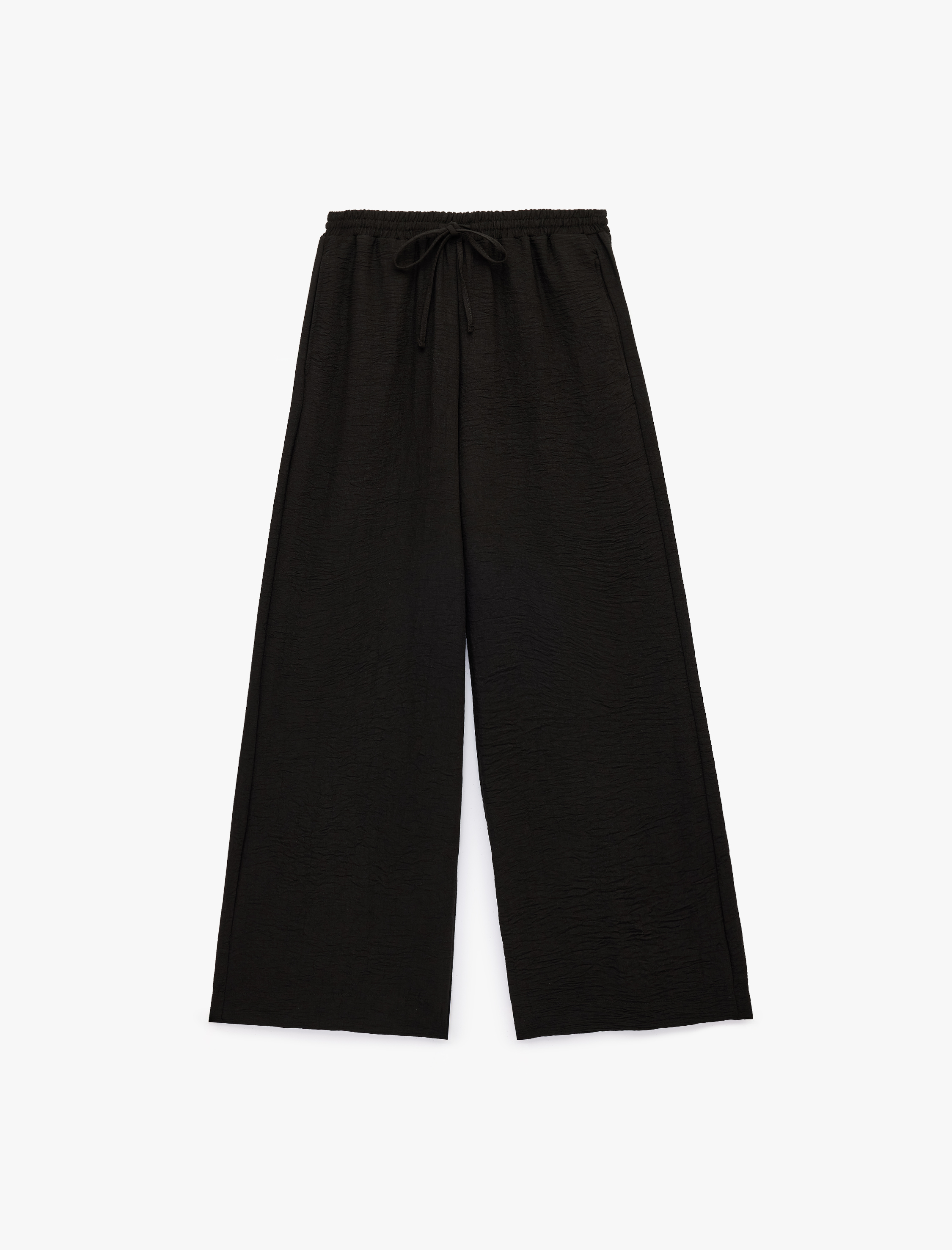   Beli Bağcıklı Geniş Paça Kumaş Pantolon