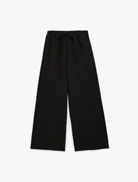 Beli Bağcıklı Geniş Paça Kumaş Pantolon