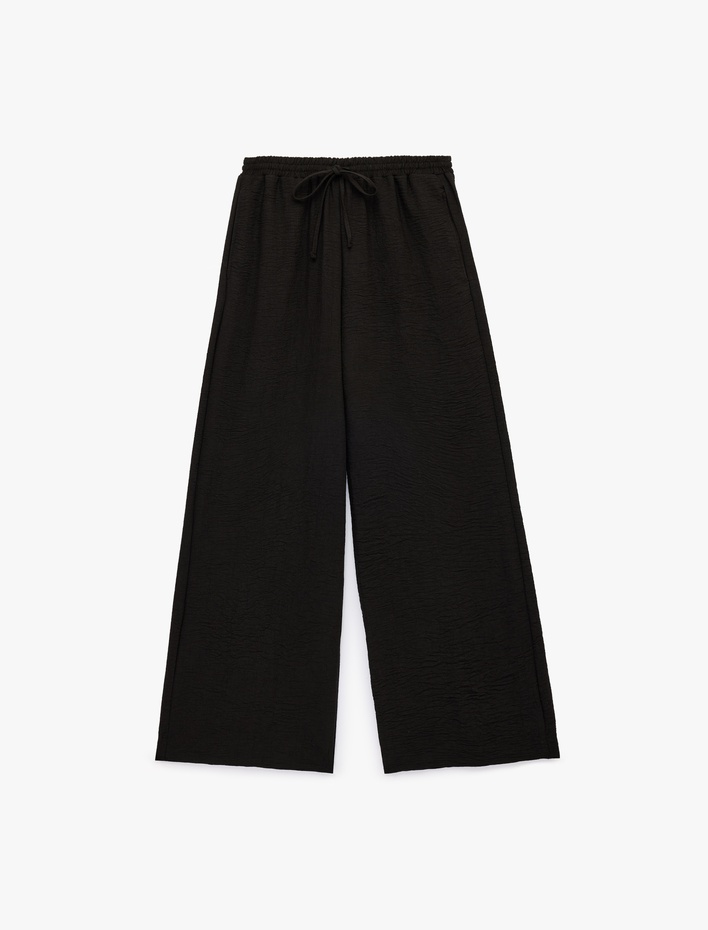 Beli Bağcıklı Geniş Paça Kumaş Pantolon