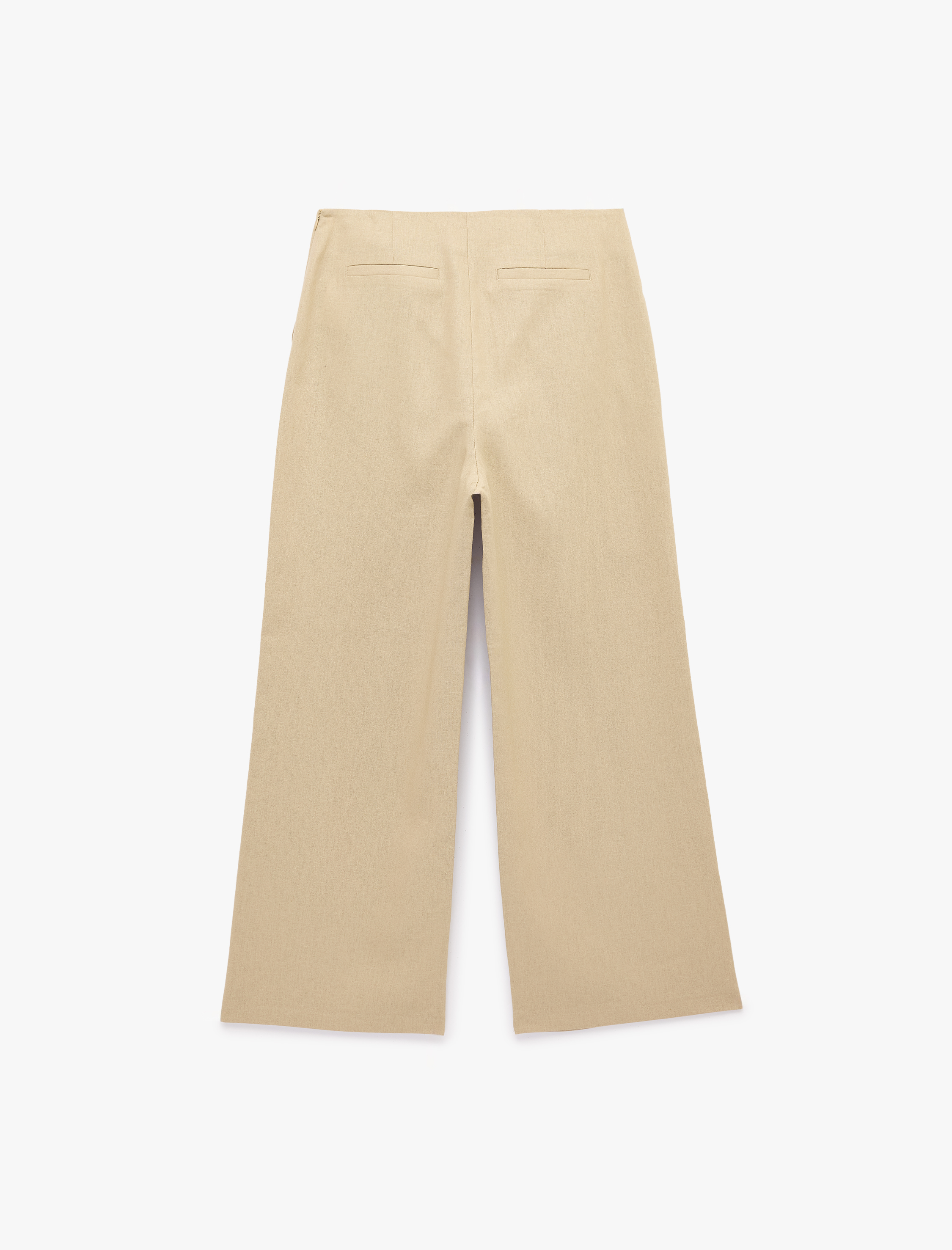   Straight Fit Cepli Düz Bol Paça Keten Pantolon