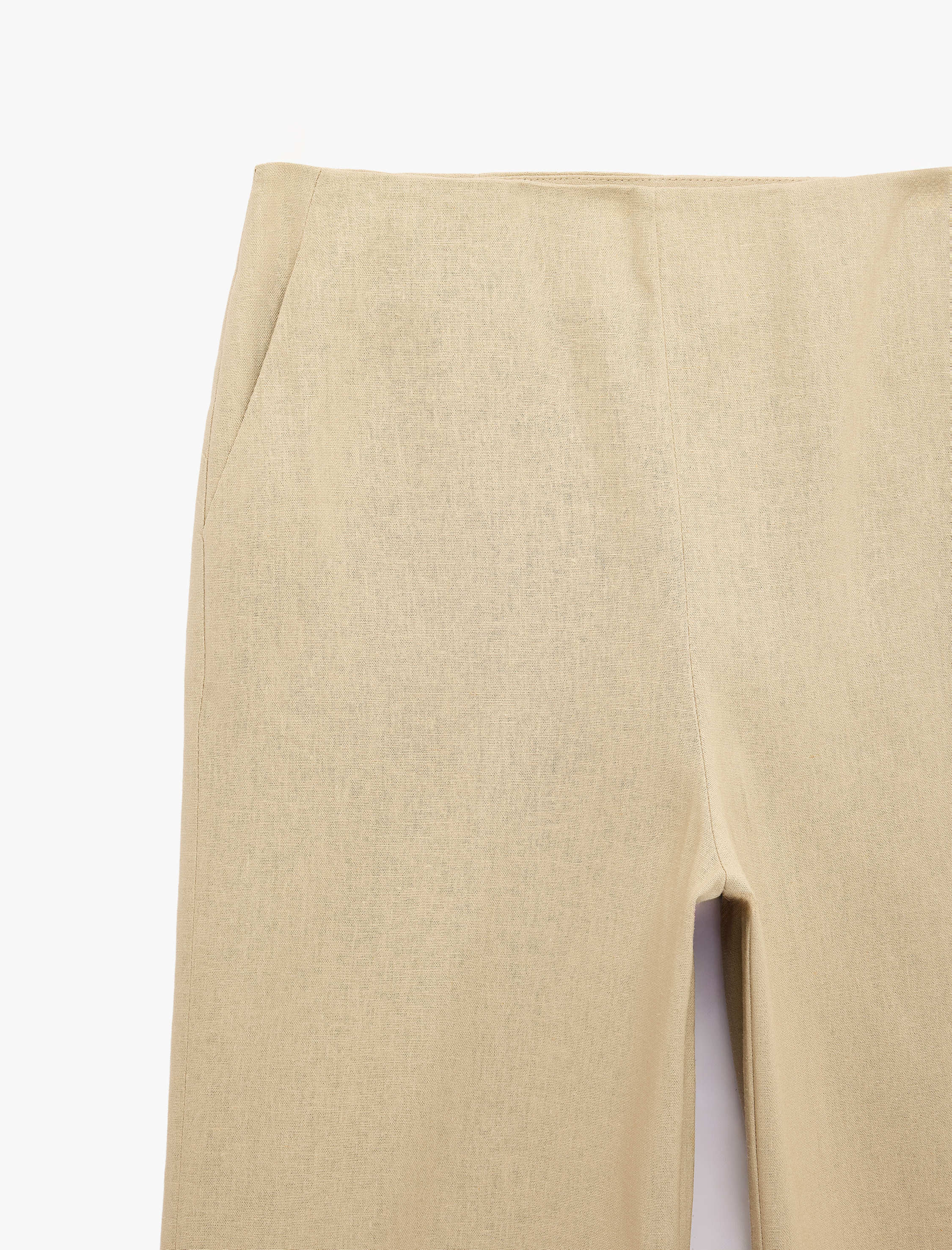   Straight Fit Cepli Düz Bol Paça Keten Pantolon