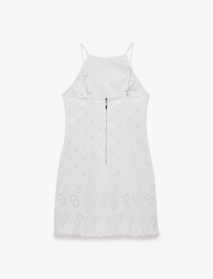  Pamuklu Halter Yaka Nakışlı Bodycon Mini Fisto Elbise