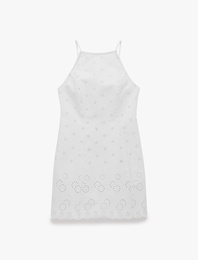 Pamuklu Halter Yaka Nakışlı Bodycon Mini Fisto Elbise