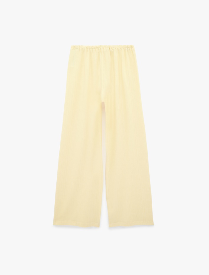  Viskon Karışımlı Beli Bağcıklı Geniş Paça Pantolon