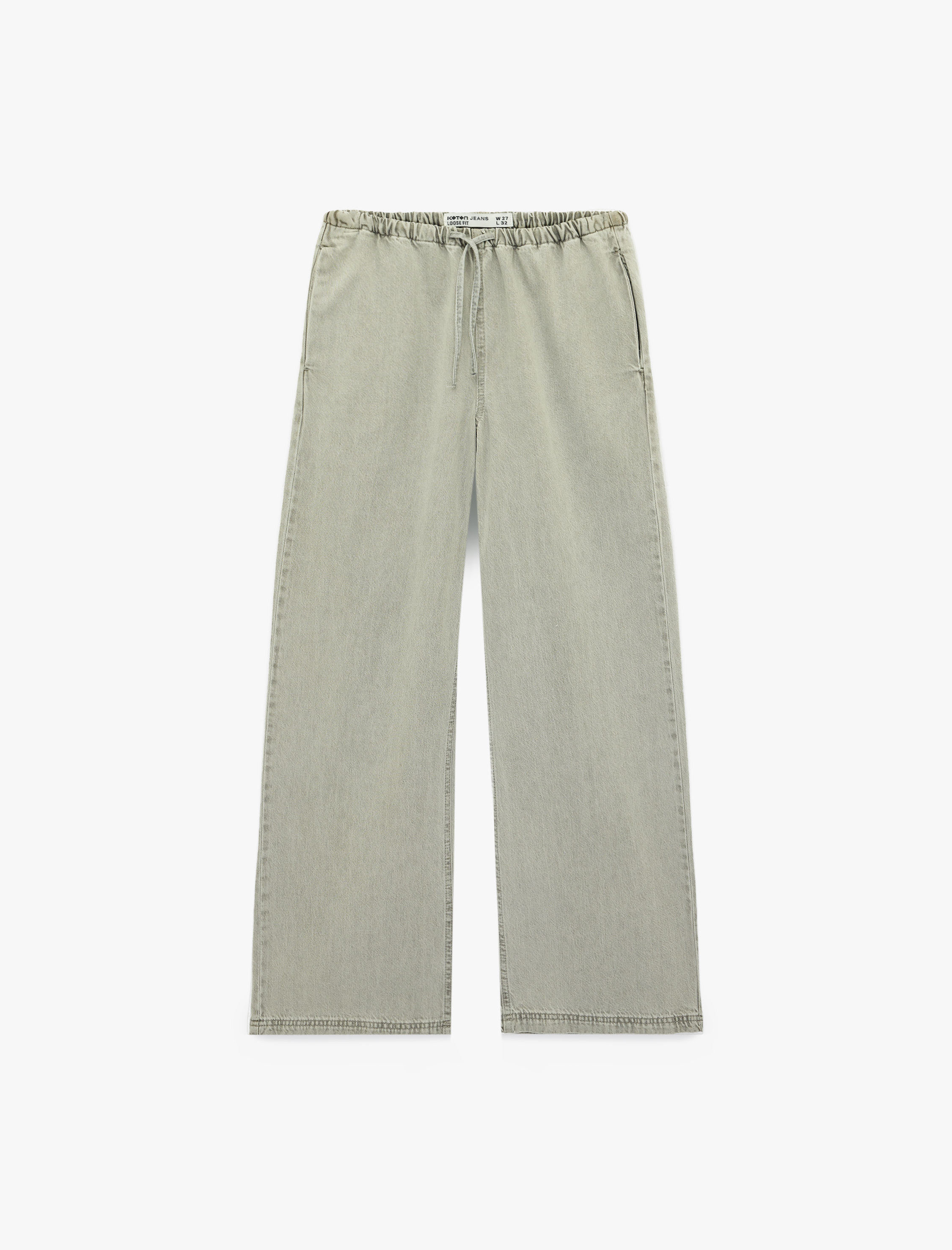   Beli Bağcıklı Cep Detaylı Bol Paça Denim Pantolon