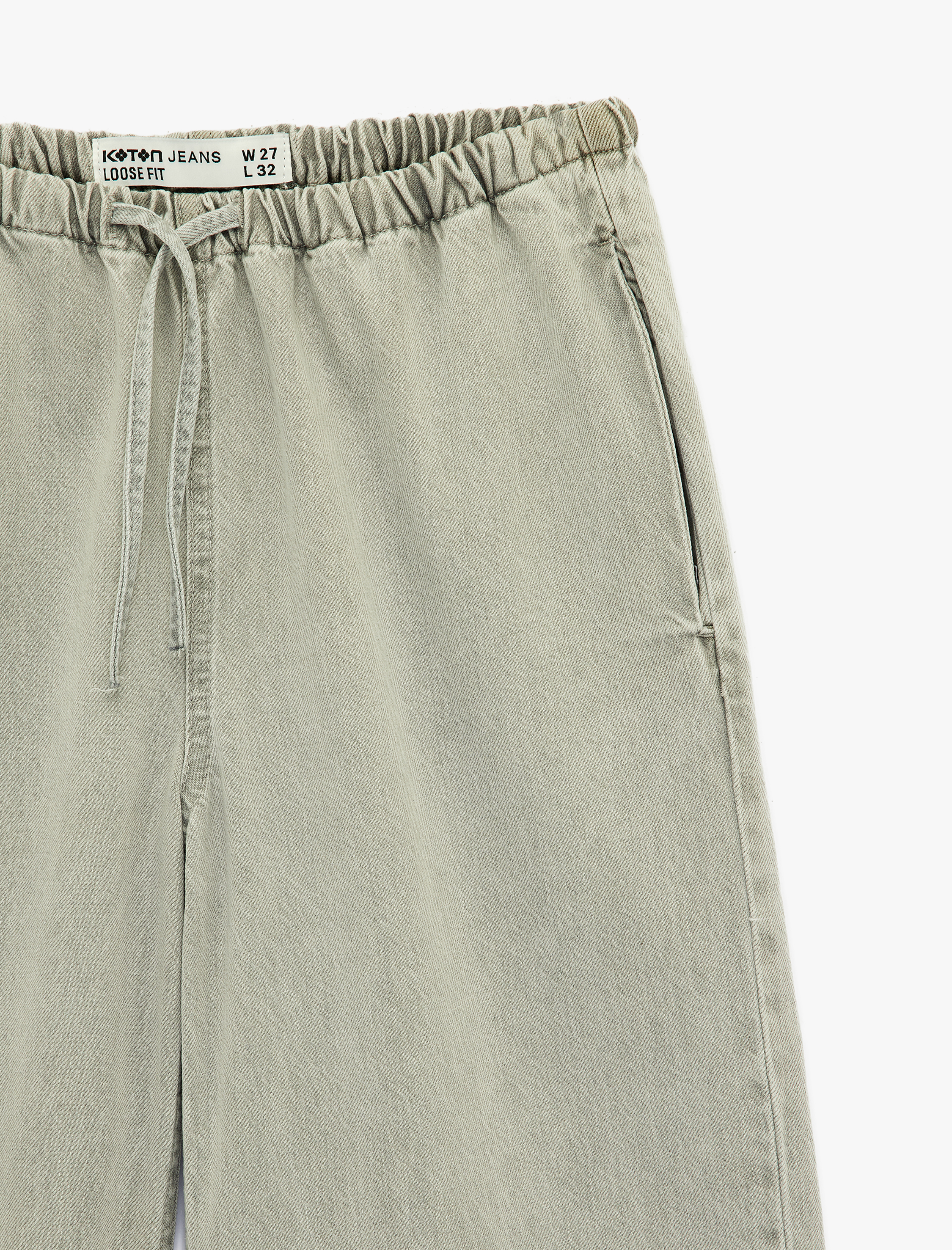   Beli Bağcıklı Cep Detaylı Bol Paça Denim Pantolon