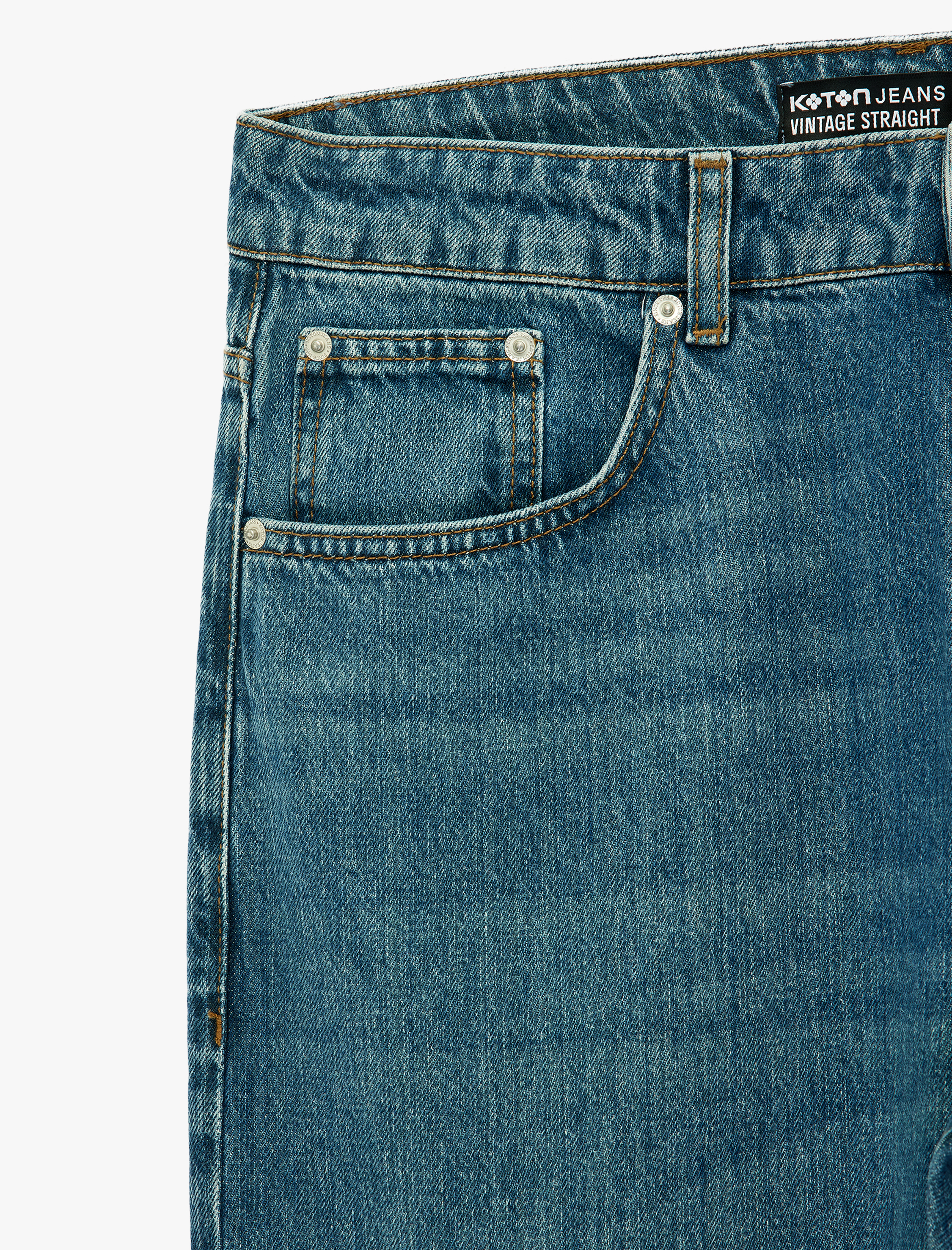   Normal Bel Cepli Pamuklu Vintage Straight Fit Jean Pantolon