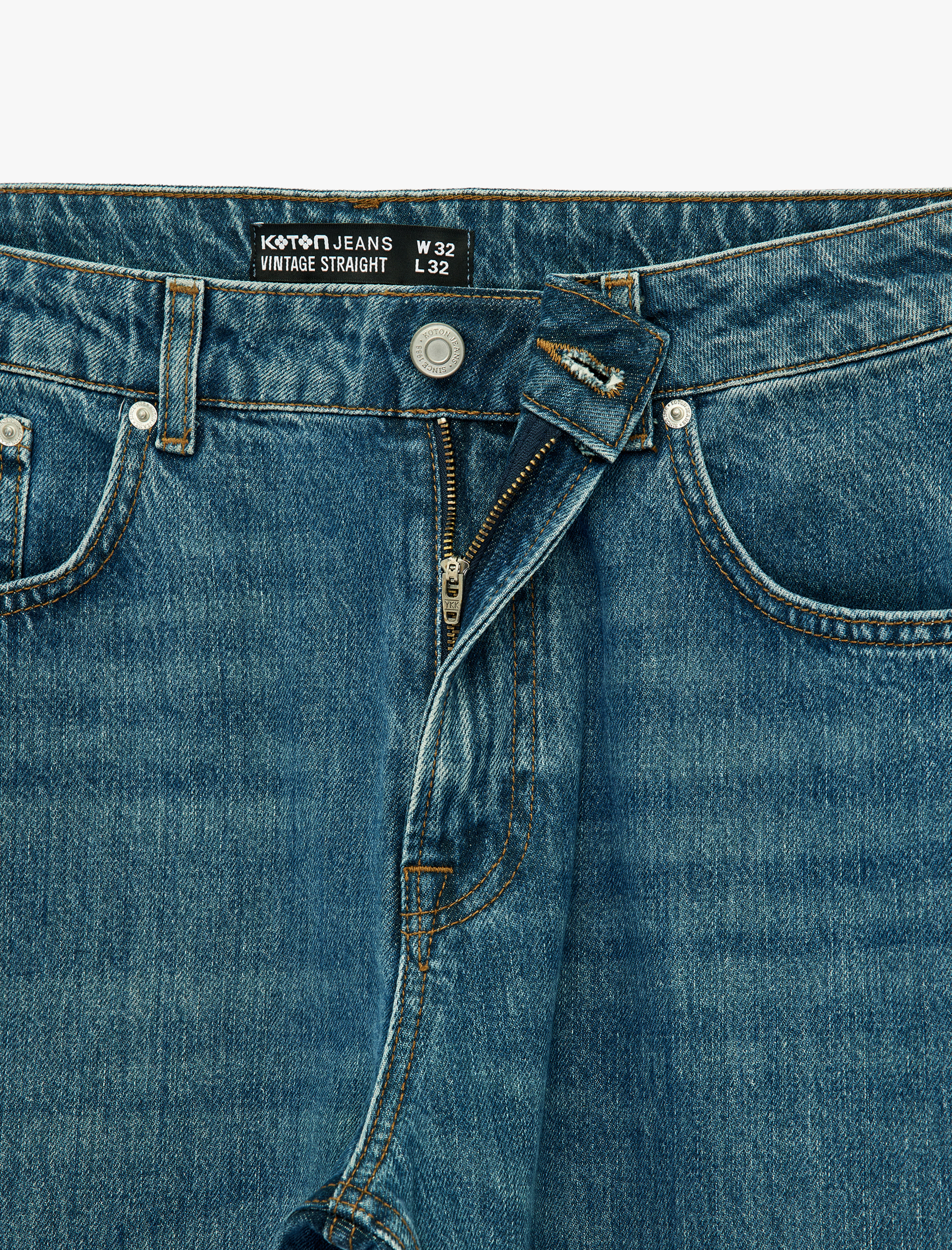   Normal Bel Cepli Pamuklu Vintage Straight Fit Jean Pantolon