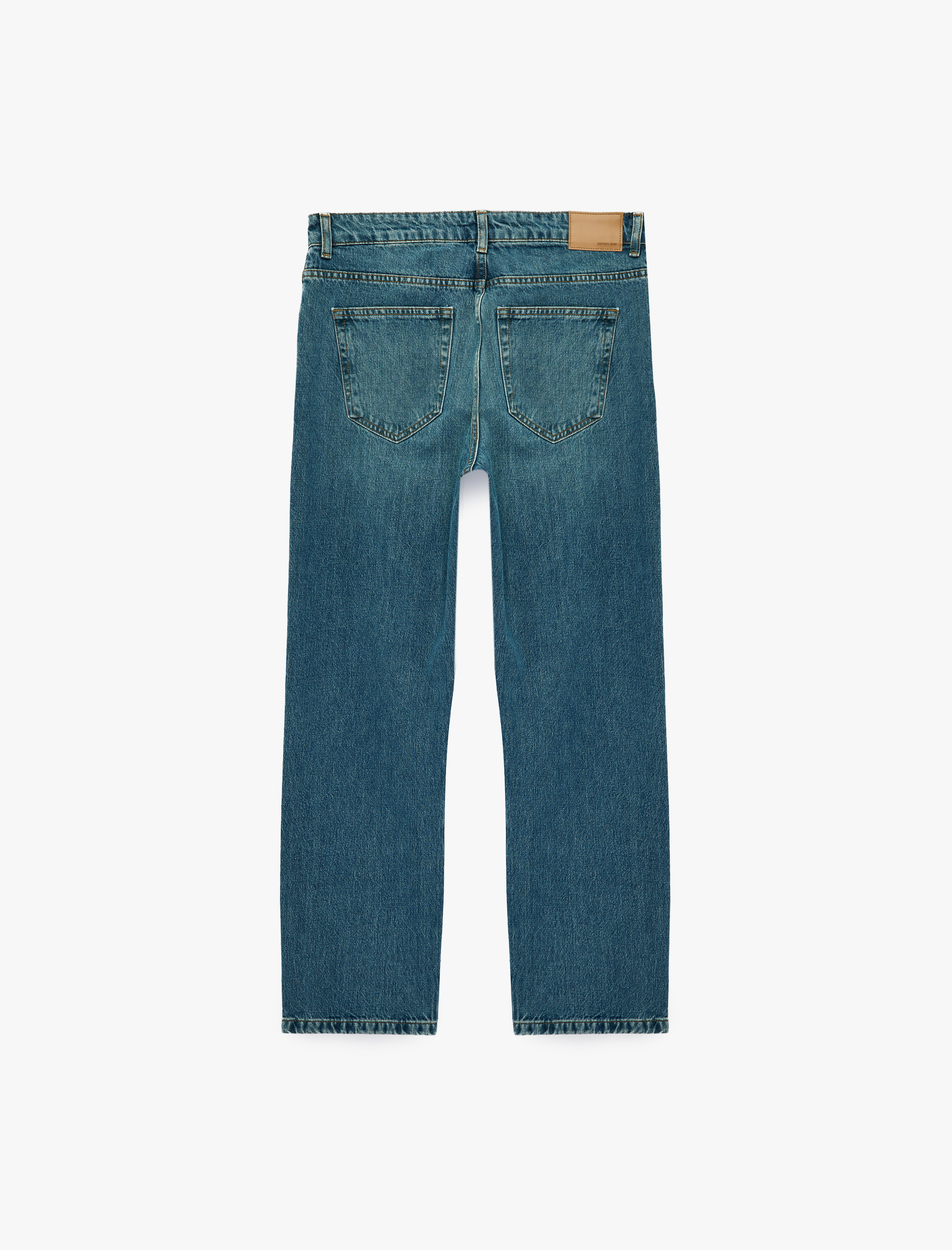   Normal Bel Cepli Pamuklu Vintage Straight Fit Jean Pantolon