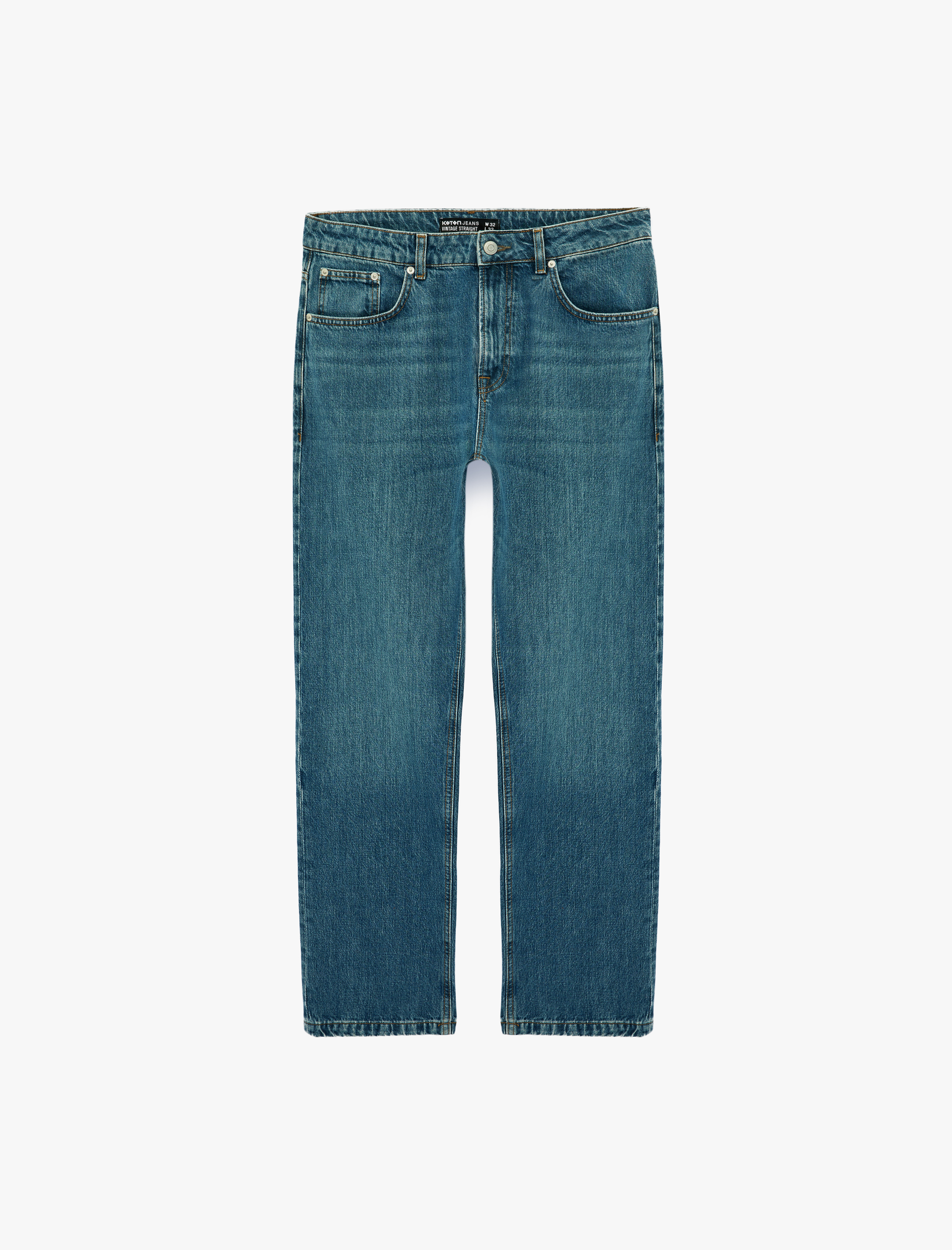   Normal Bel Cepli Pamuklu Vintage Straight Fit Jean Pantolon