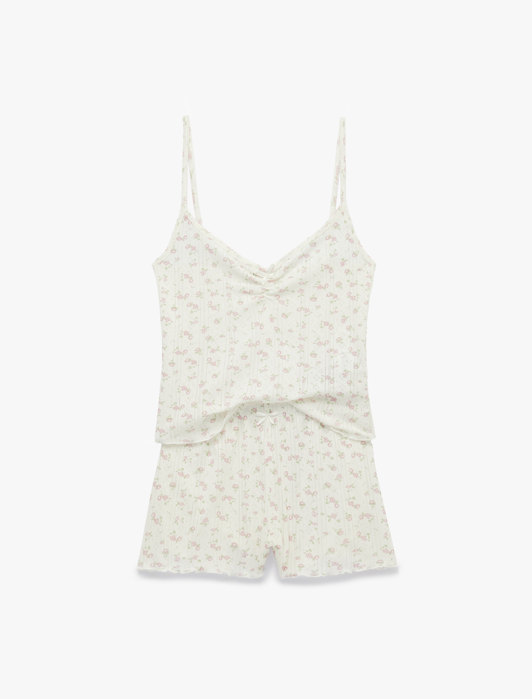   Pamuklu Desenli İnce Askılı Şortlu Pijama Takımı