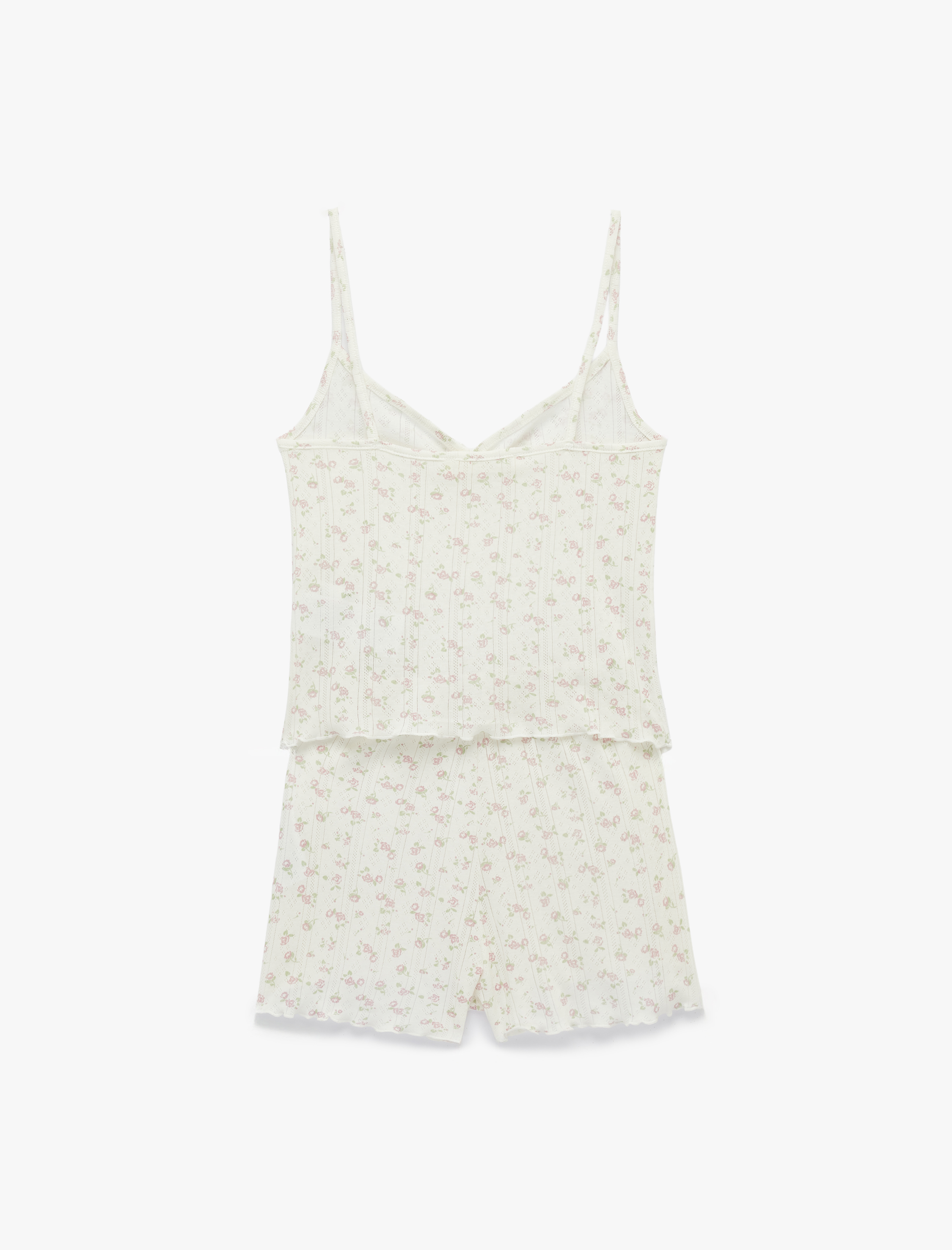  Pamuklu Desenli İnce Askılı Şortlu Pijama Takımı