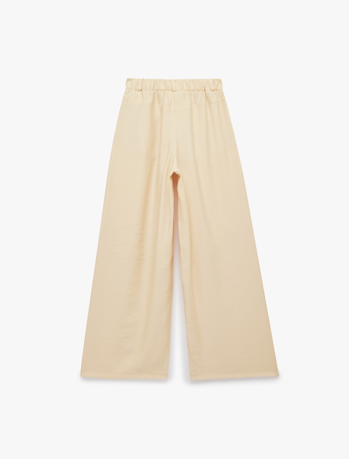  Modal Kumaş Loose Fit Beli Lastikli Cepli Geniş Paça Baggy Pantolon