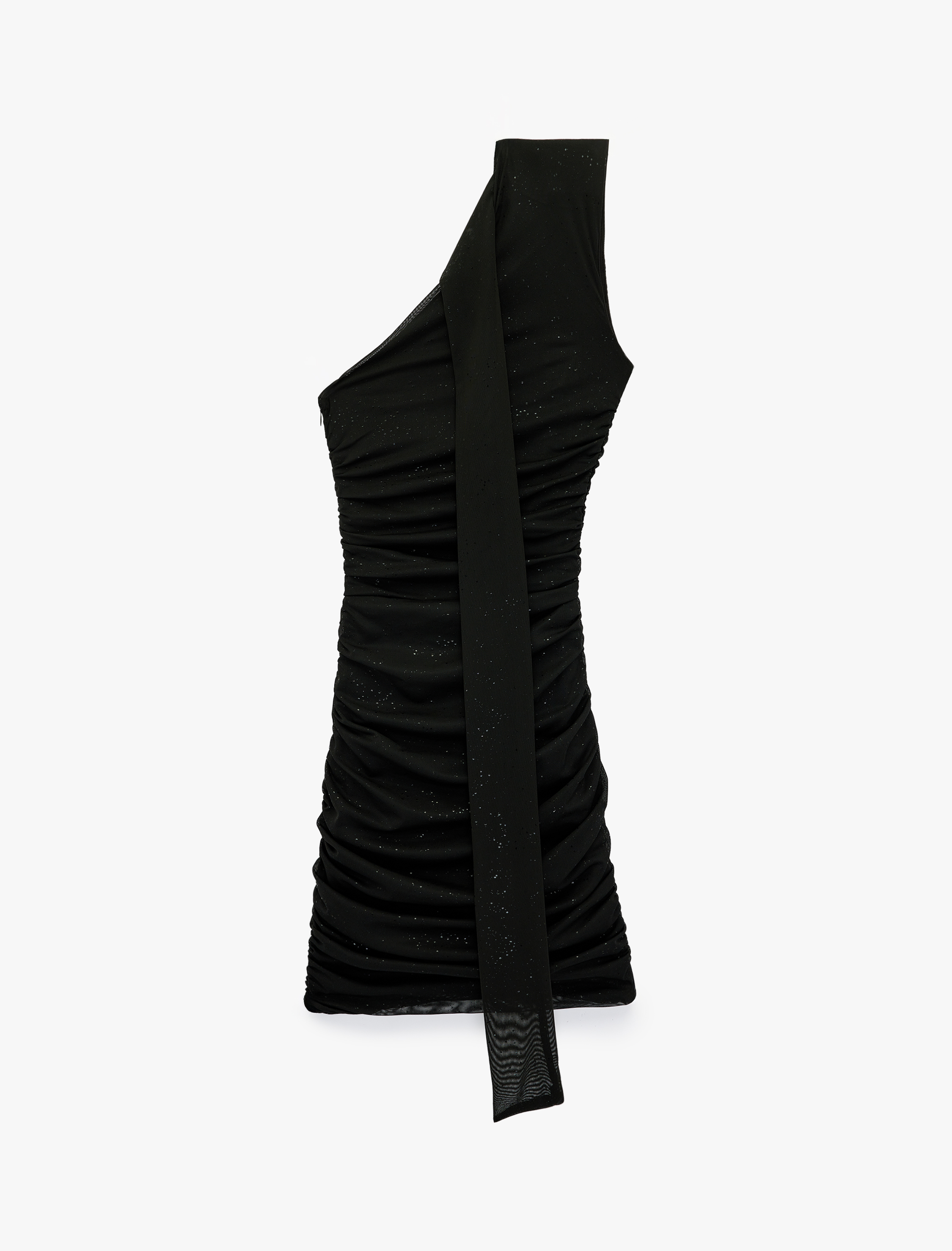   Tek Omuz Tül Detaylı Slim Fit Bodycon Mini Abiye Elbise