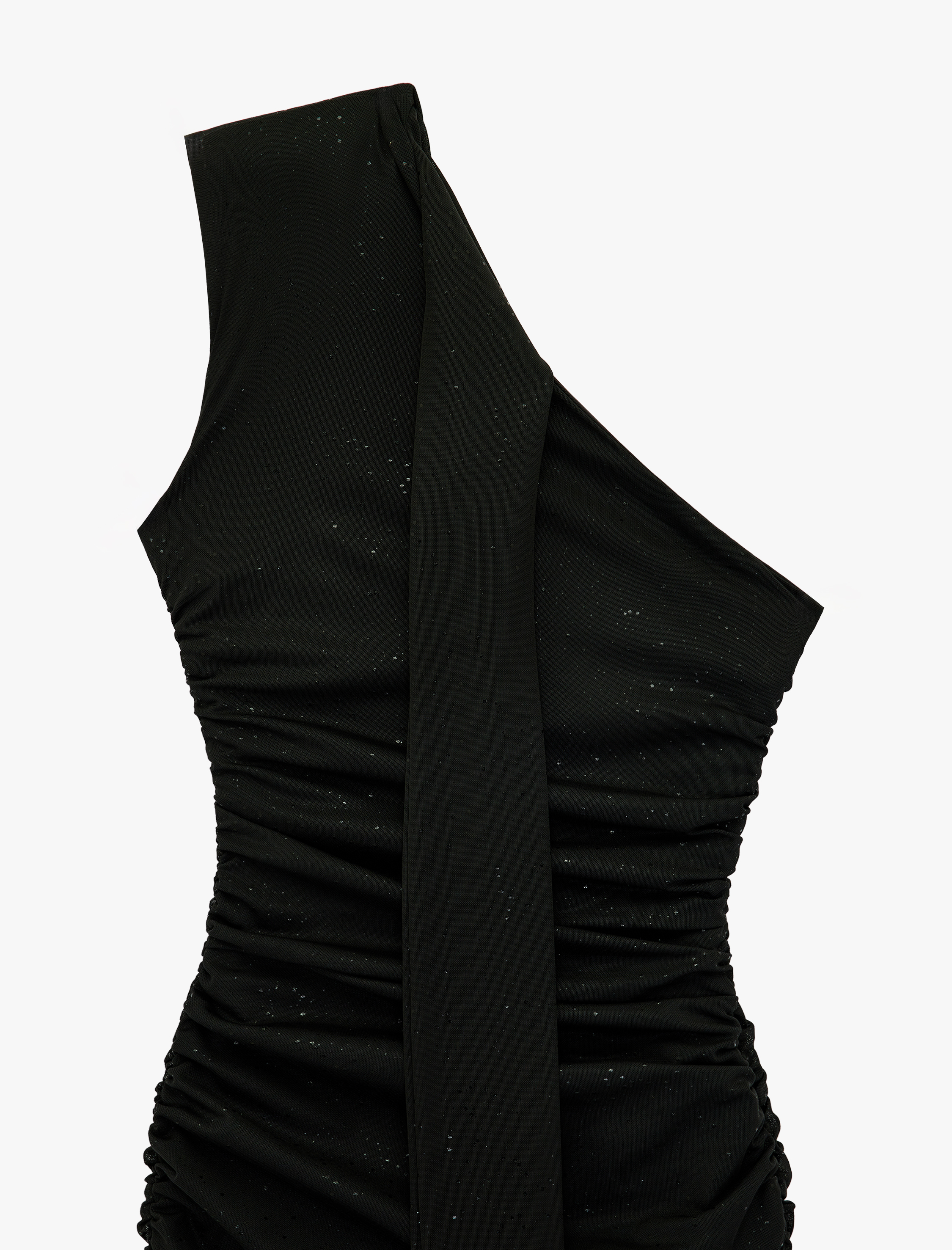   Tek Omuz Tül Detaylı Slim Fit Bodycon Mini Abiye Elbise