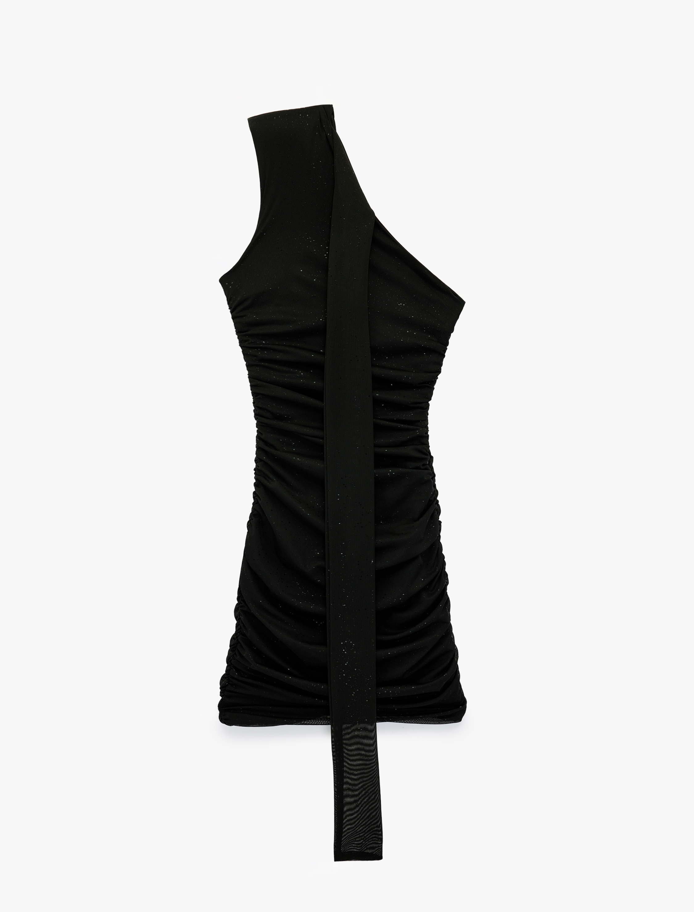   Tek Omuz Tül Detaylı Slim Fit Bodycon Mini Abiye Elbise