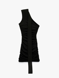 Tek Omuz Tül Detaylı Slim Fit Bodycon Mini Abiye Elbise