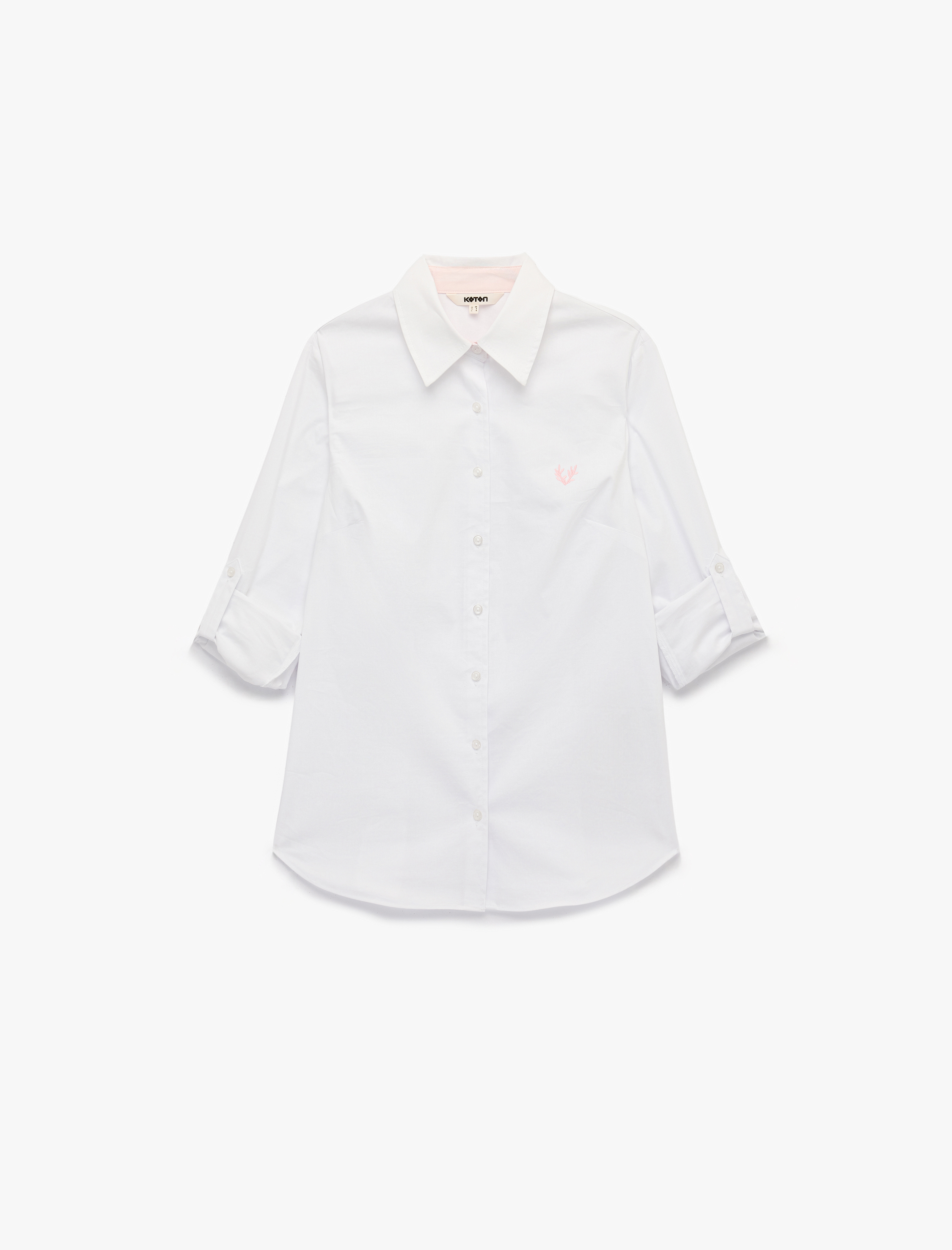   Pamuklu Slim Fit Kolları Katlama Detaylı İşlemeli Uzun Kollu Poplin Gömlek