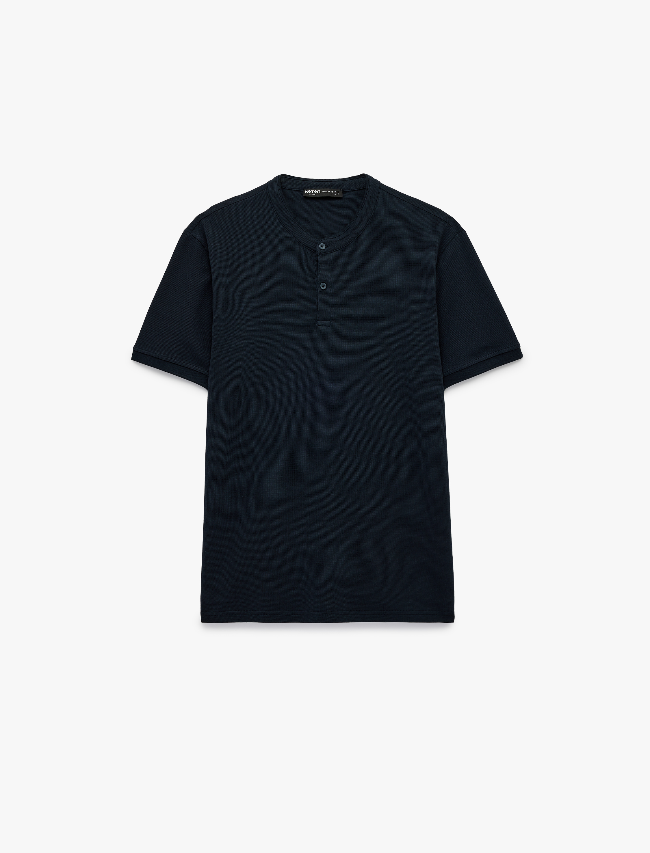   Regular Fit Pamuklu Düğmeli Kısa Kollu Henley Yaka Tişört
