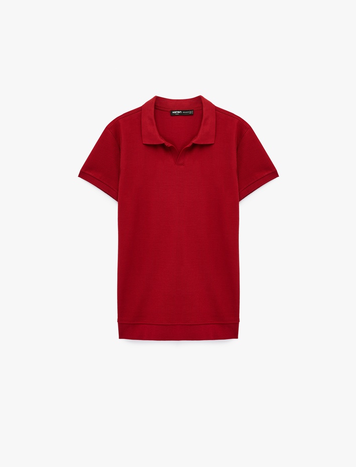  Regular Fit Kısa Kollu Pamuklu Fitilli Polo Yaka Tişört