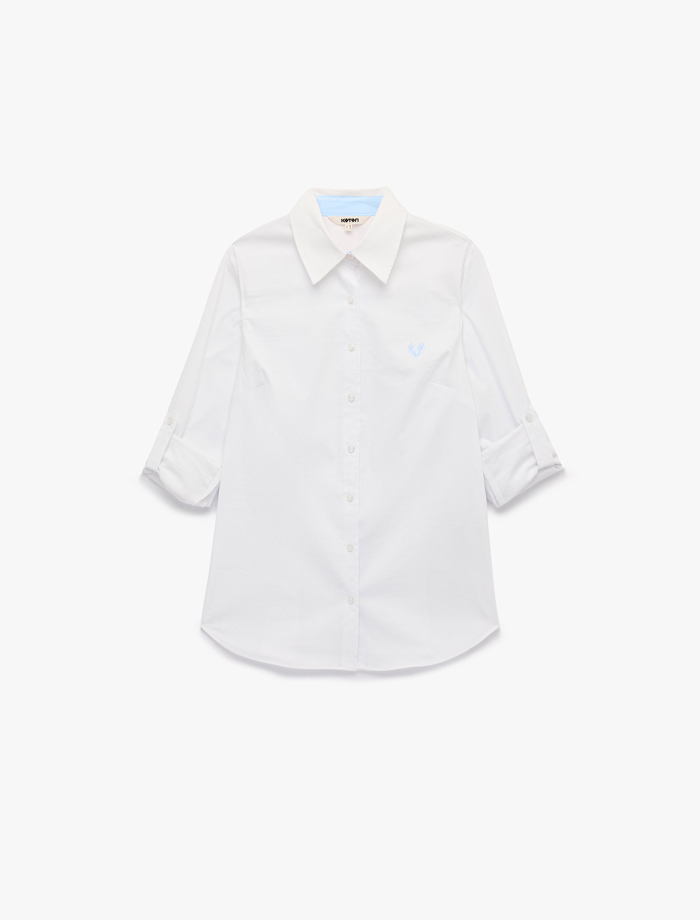   Pamuklu Slim Fit Kolları Katlama Detaylı Uzun Kollu Poplin Gömlek