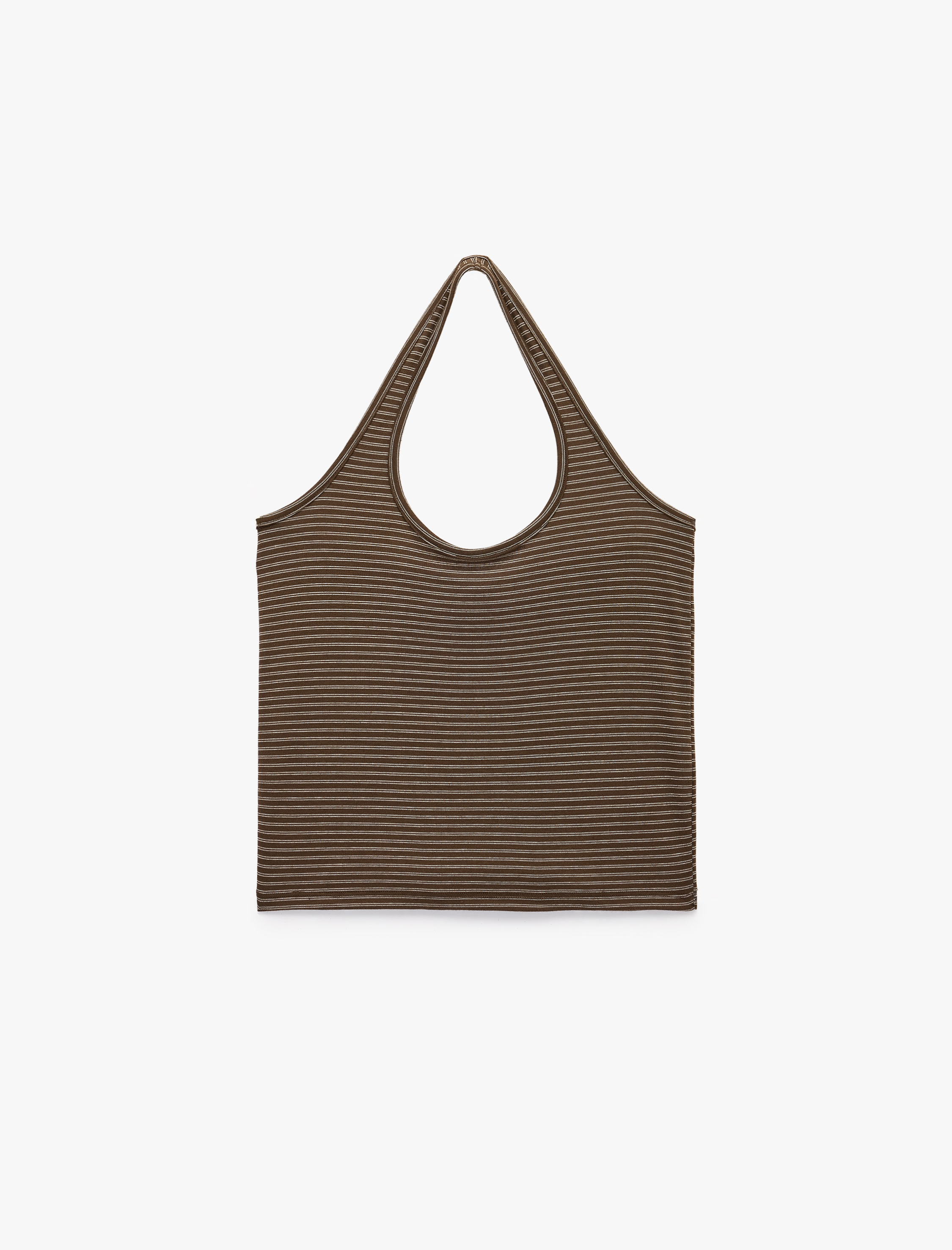   Slim Fit Pamuklu Çizgili Kolsuz Halter Yaka Bluz