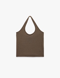 Slim Fit Pamuklu Çizgili Kolsuz Halter Yaka Bluz