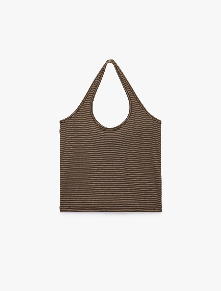  Slim Fit Pamuklu Çizgili Kolsuz Halter Yaka Bluz
