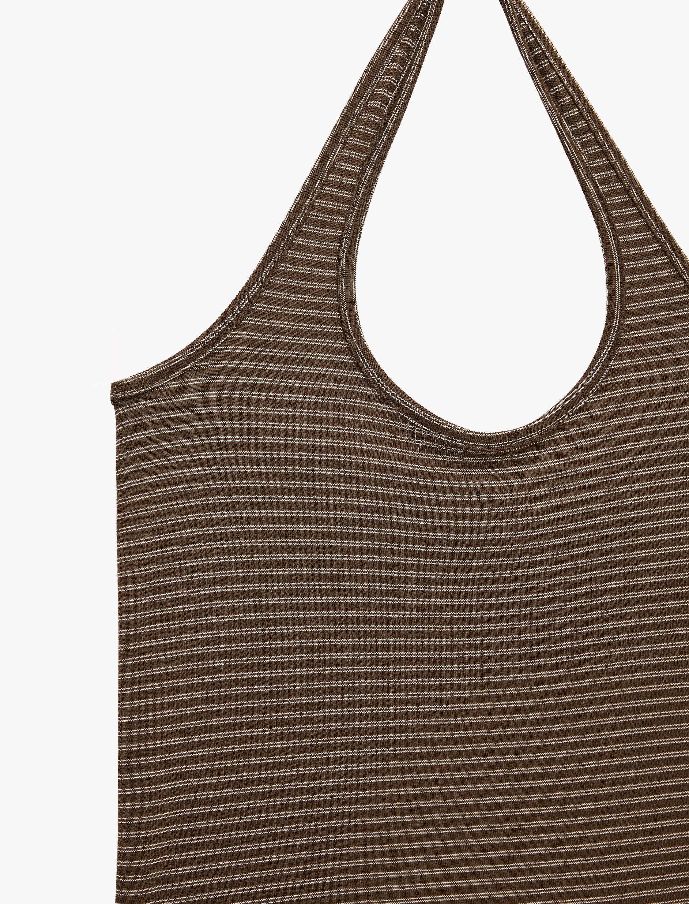   Slim Fit Pamuklu Çizgili Kolsuz Halter Yaka Bluz