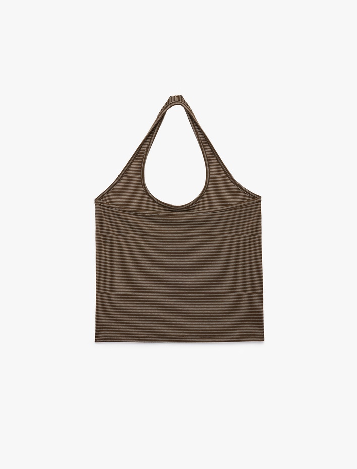 Slim Fit Pamuklu Çizgili Kolsuz Halter Yaka Bluz