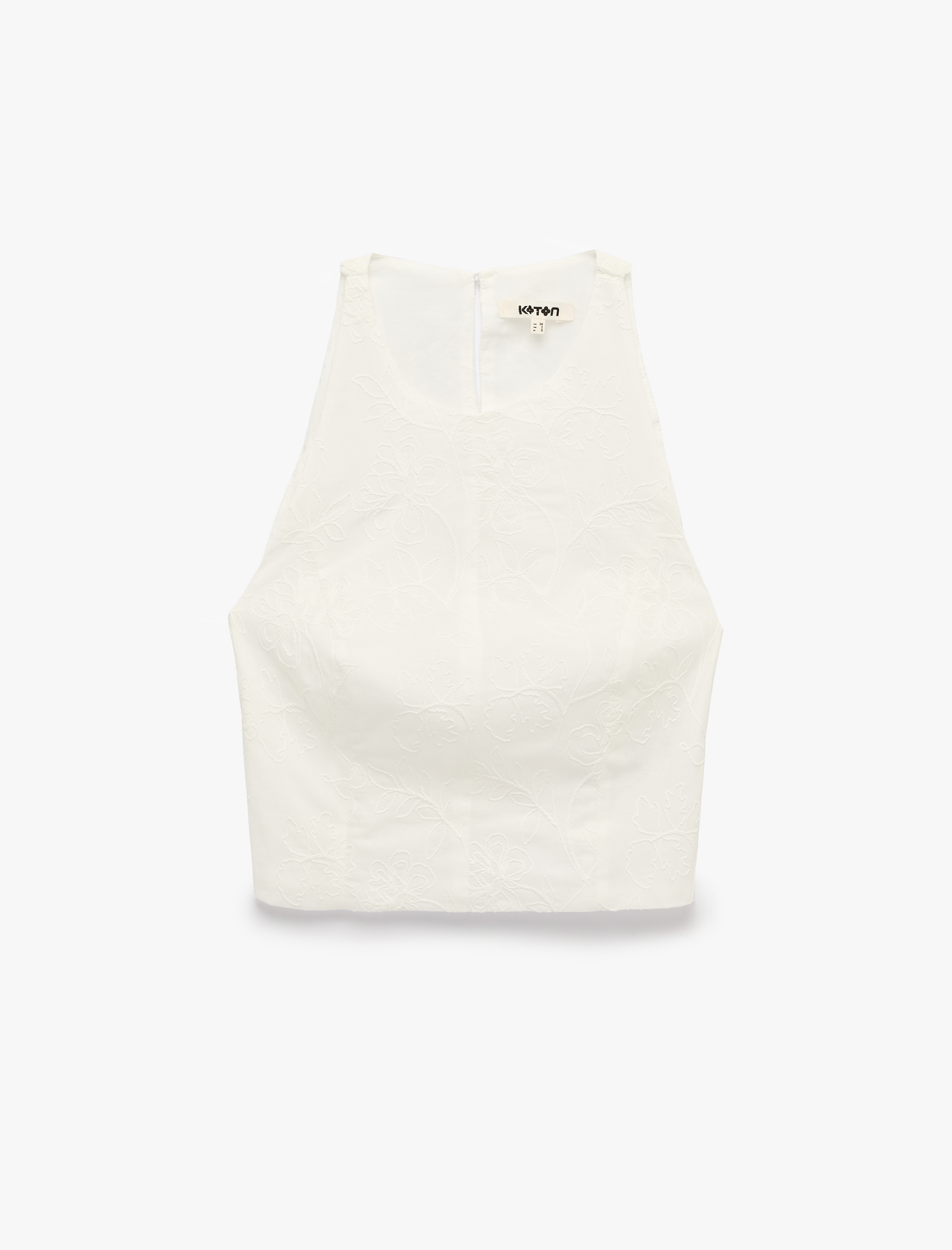   Pamuklu Floral Dokulu Halter Yaka Brode Bluz