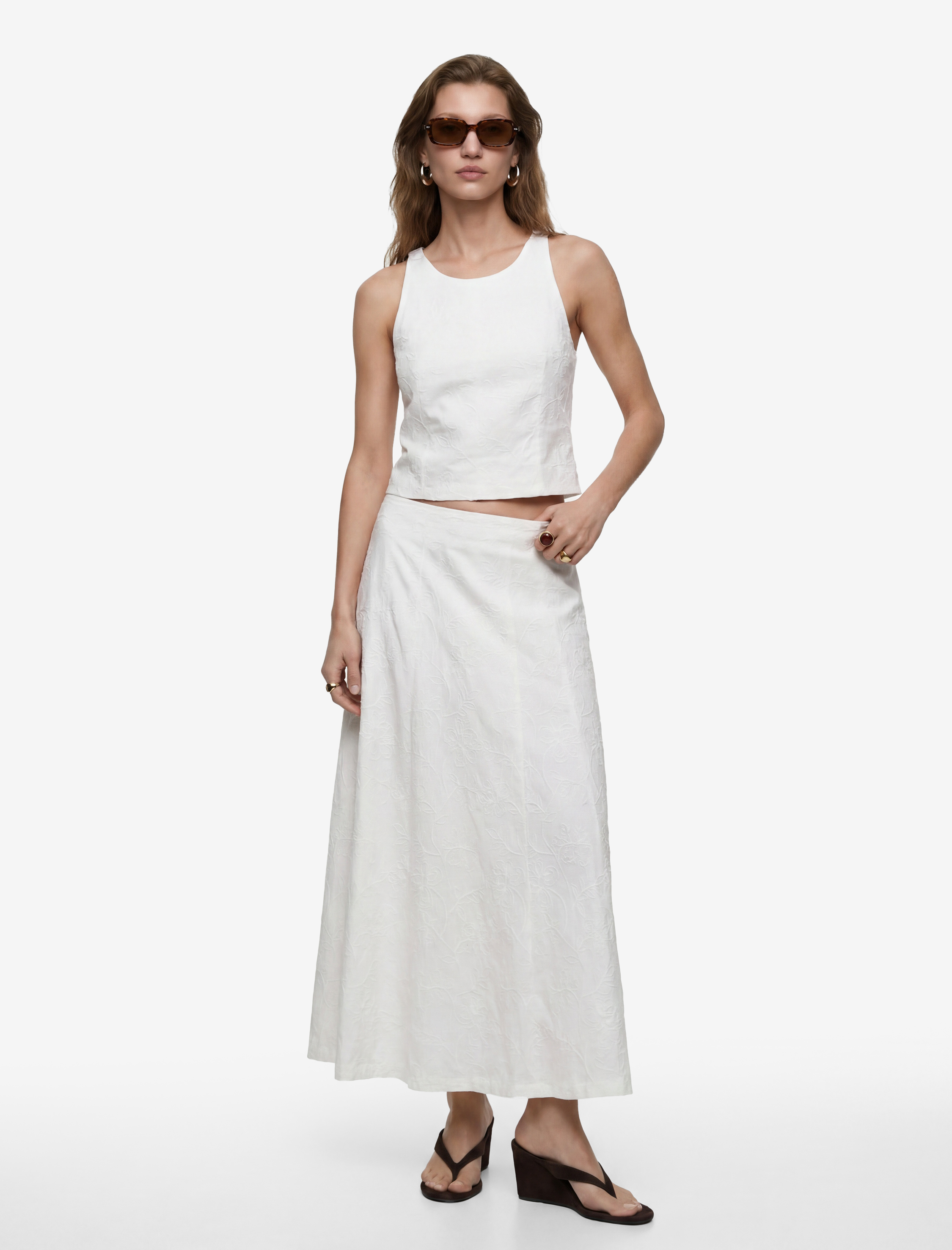   Pamuklu Floral Dokulu Halter Yaka Brode Bluz