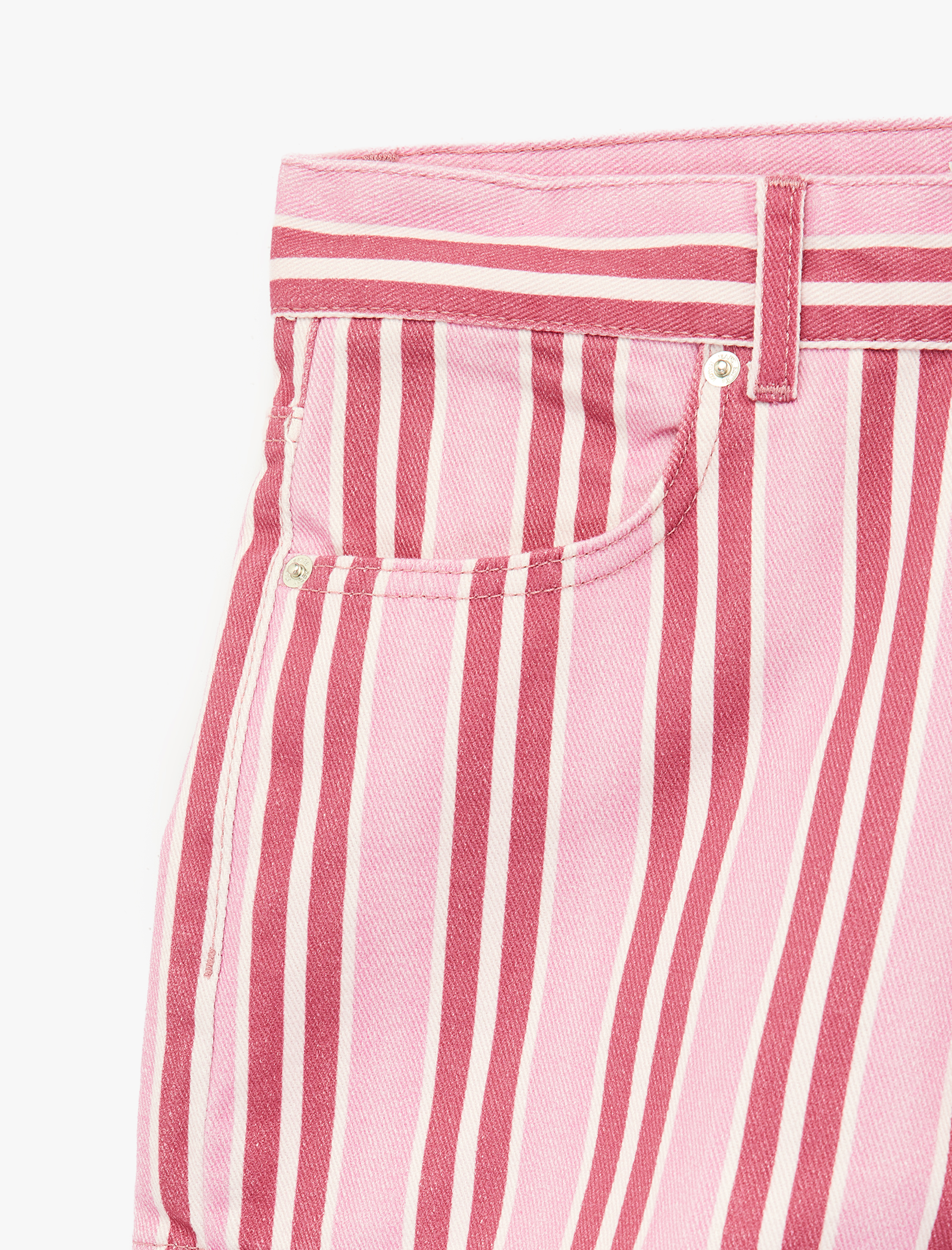   Cepli Düğmeli Pamuklu Denim Mini Çizgili Şort