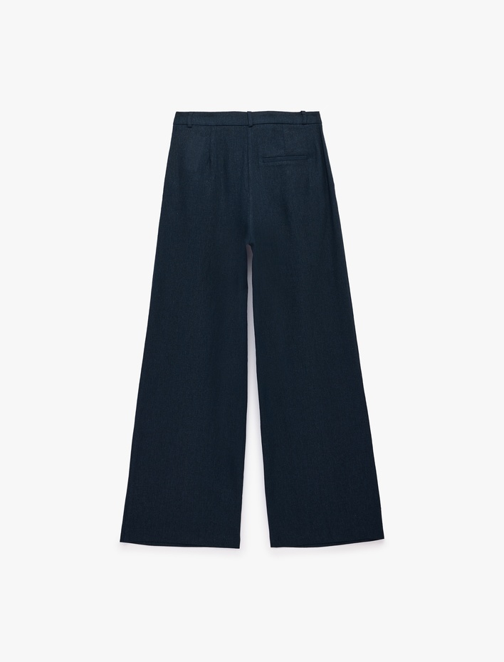  Keten Görünümlü Cepli Geniş Paça Pantolon