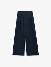Keten Görünümlü Cepli Geniş Paça Pantolon