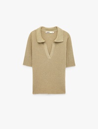 Slim Fit Kısa Kollu Polo Yaka Triko Kazak
