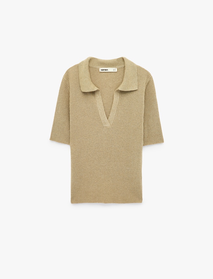  Slim Fit Kısa Kollu Polo Yaka Triko Kazak