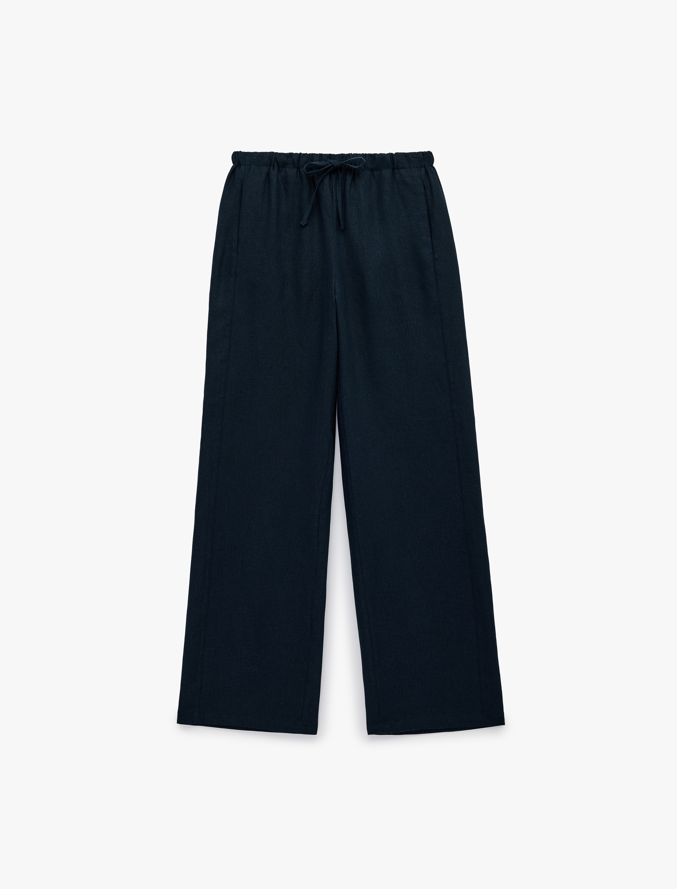   Keten Görünümlü Cepli Straight Fit Düz Paça Pantolon
