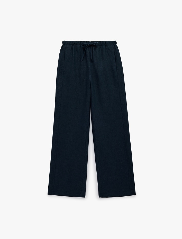  Keten Görünümlü Cepli Straight Fit Düz Paça Pantolon